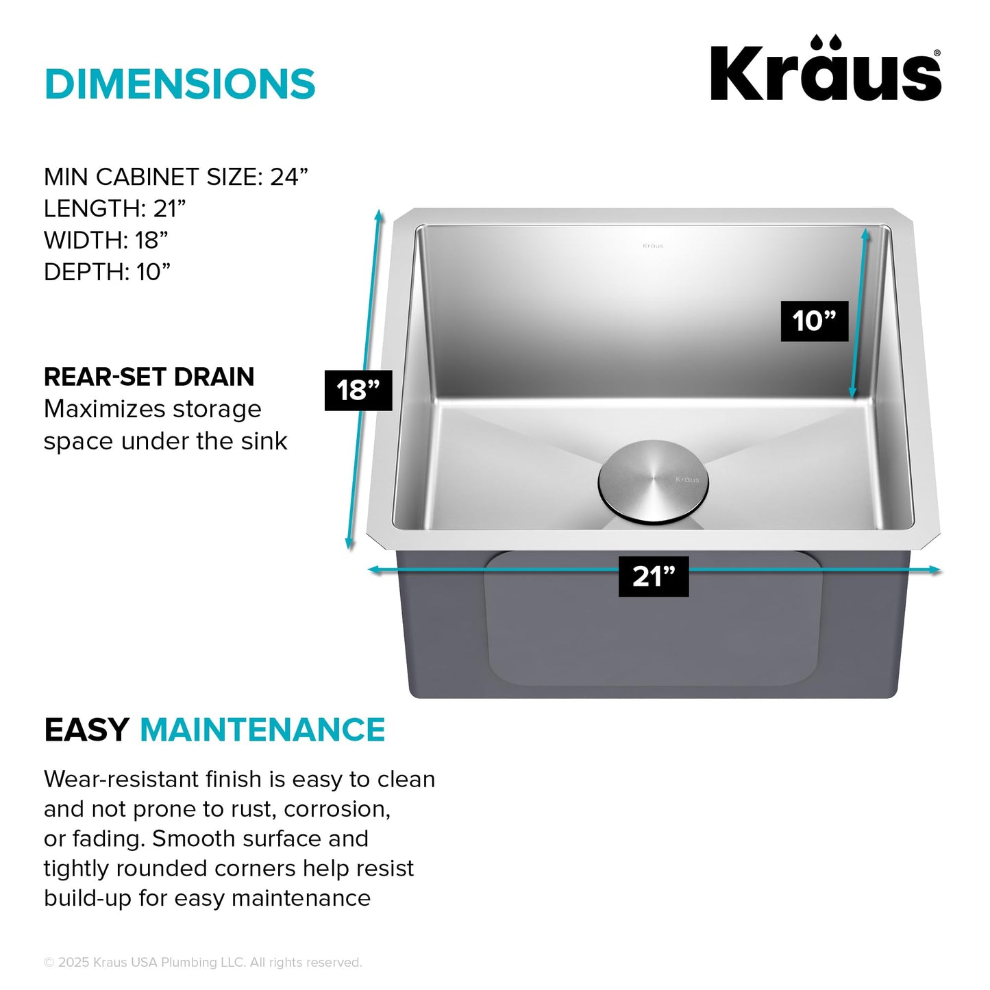 Kraus KHU101-21 Standart PRO 16 Gauge Undermount Single Bowl Set (4 Item Bundle: Sink, Bottom Grid, Drain Assembly, Kitchen Towel), 21 Inch, Stainless Steel