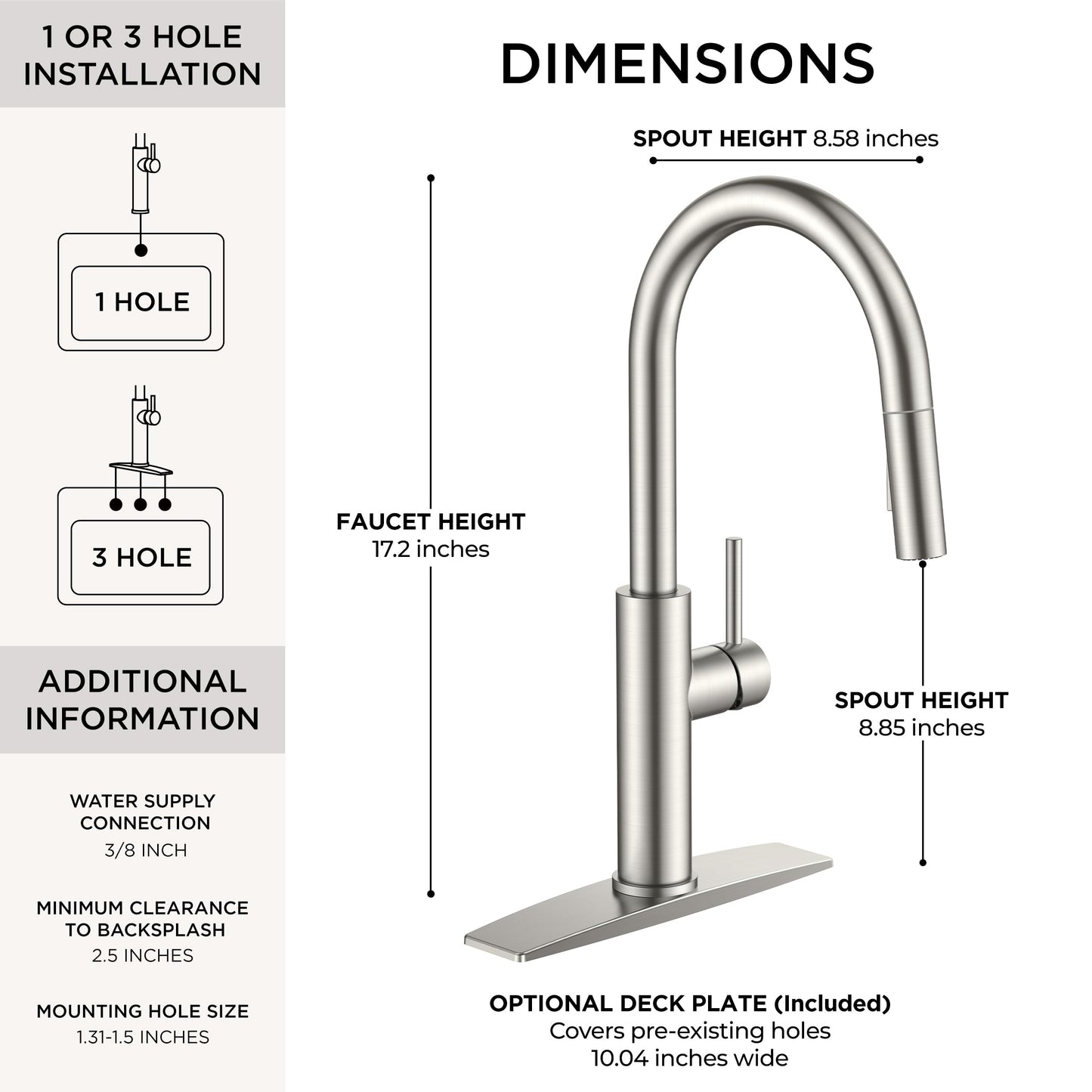 FORIOUS Kitchen Faucet with Pull Down Sprayer, Classic Brushed Nickel, Single Handle High Arc Stainless Steel Kitchen Sink Faucet, 1 or 3 Hole Deck Mount for RV, Bar, Farmhouse, Laundry, Outdoor
