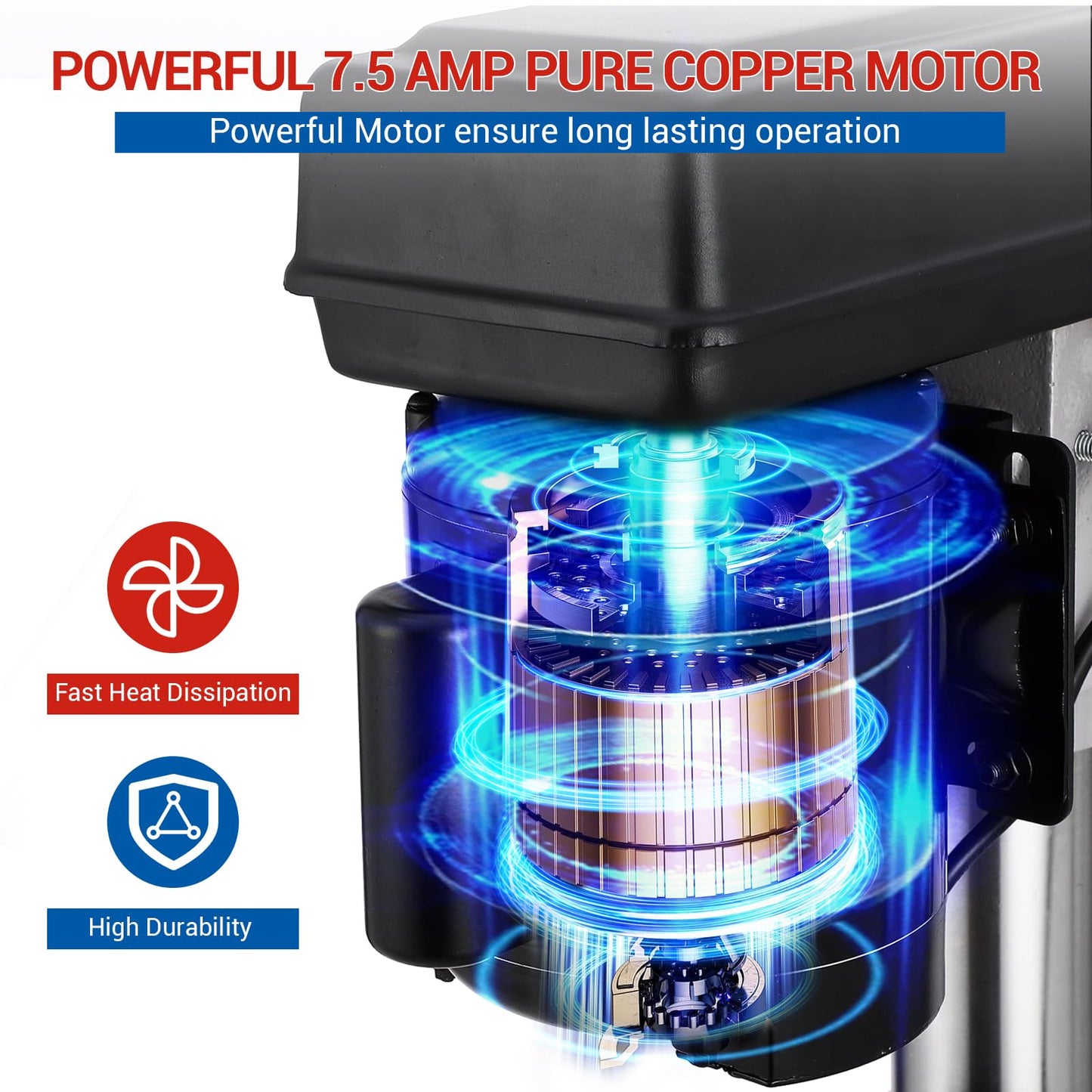 13 in Floor Drill Press, 7.5 Amp 120V, 288-3084 RPM Variable Speed Cast Iron Bench Drill Press, 0-45° Tilting Worktable, Tabletop Drilling Machine for Wood Metal