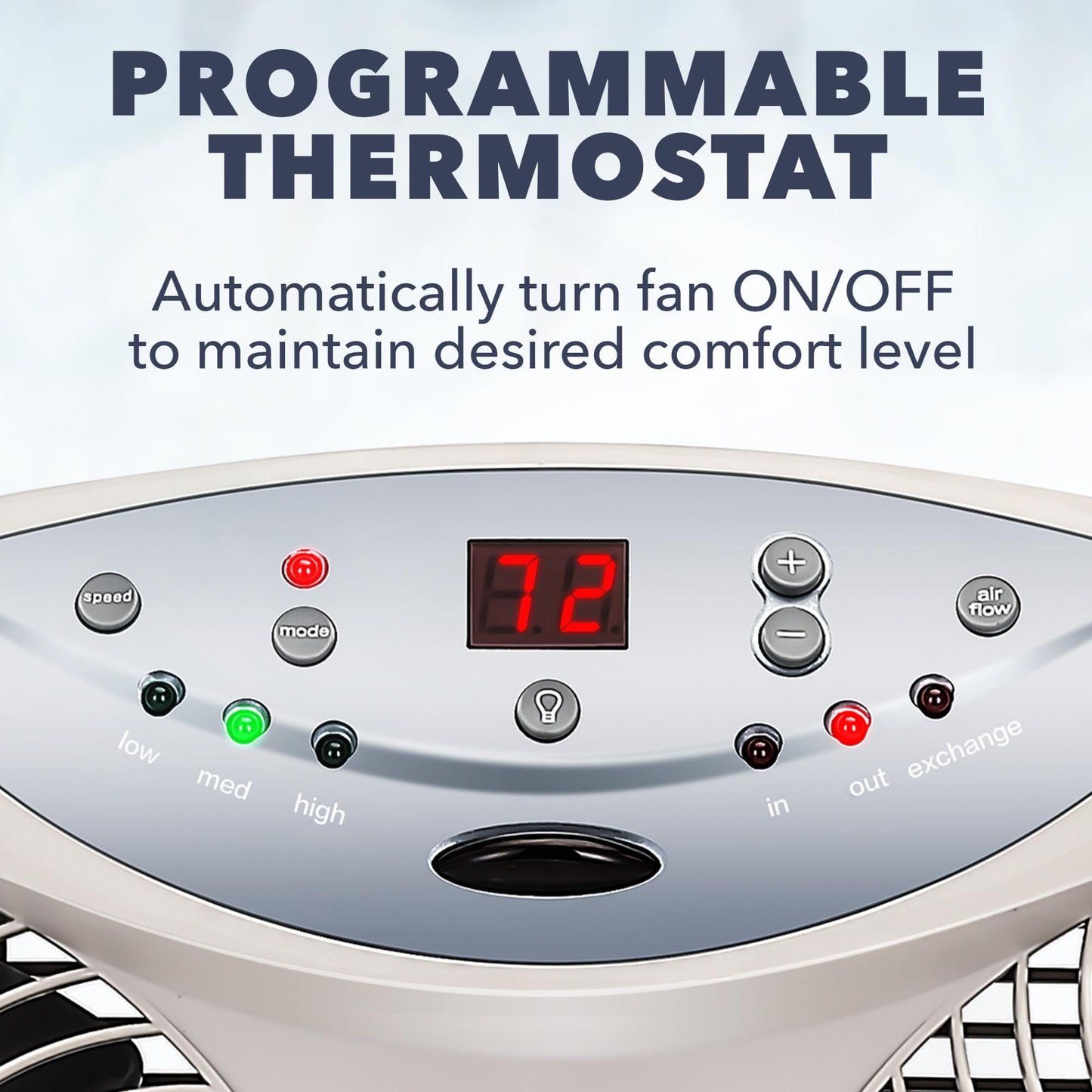 Bionaire Window Fan with Reversible Airflow Blades – 3-Speed Settings, Programmable Thermostat, LED Display, Remote Control, Fits 24–36" Windows, No Assembly Required