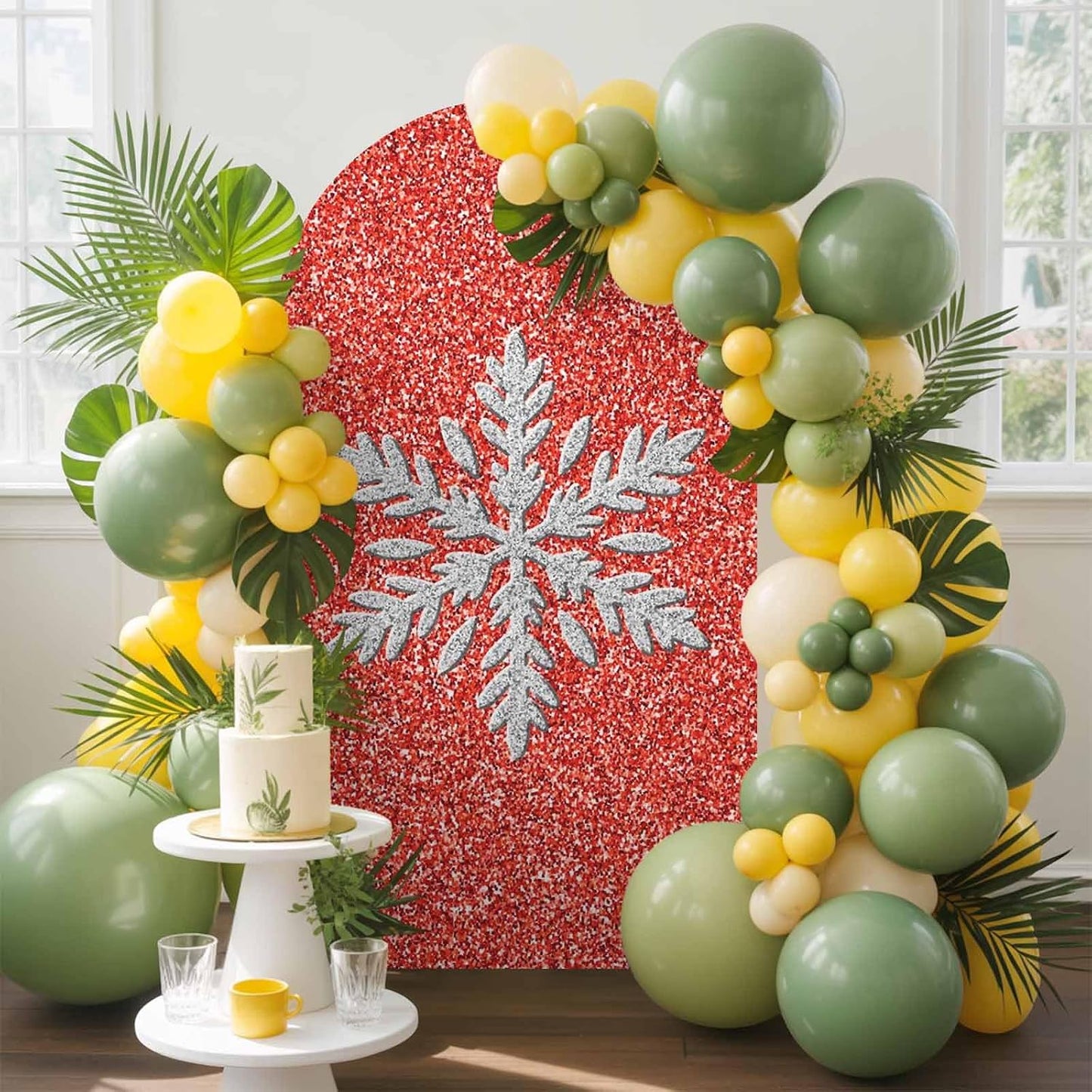 Duskova Living 6 Modern Themed Arch Backdrop Cover FT, Winter Watercolor Sparkling Snowflake Pattern Wedding Arch Cover