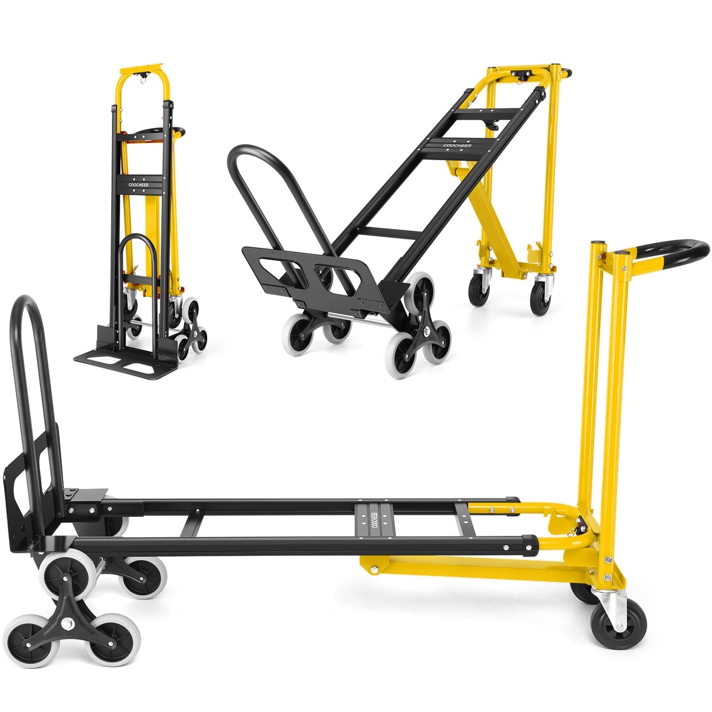 Professional Heavy Duty 1000LBS Aluminum Stair Climbing Dolly, 3 in 1 Convertible Hand Truck, Folding Hand Truck Dolly Cart with Solid Wheels for Moving/Travel/Office (Yellow)