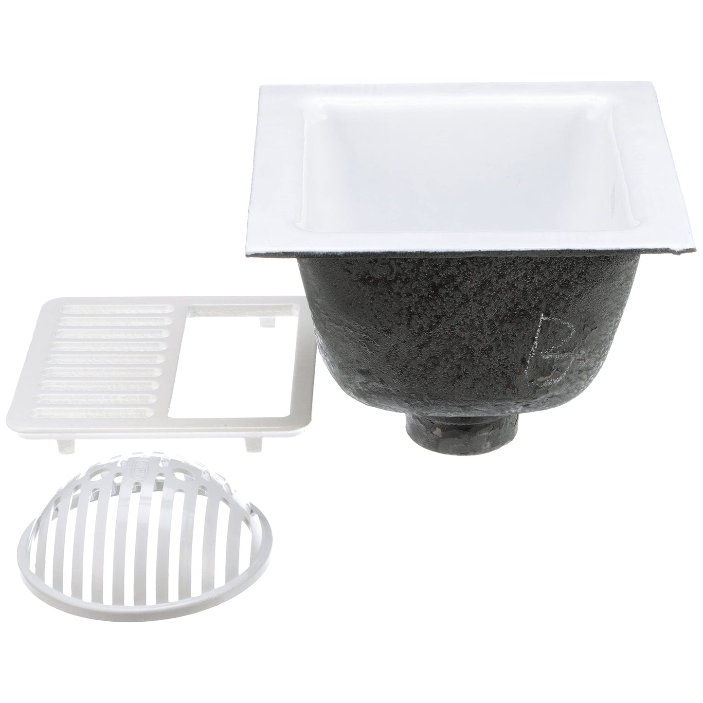 Zurn FD2375-NH3-H FD2375 12"x12" Floor Sink Body & Dome Strainer, 6" Sump Depth, 3" No-Hub, with Half Grate & FD2210-PV3 Adjustable Floor Drain, PCV Body, 3" Solvent Weld Connection
