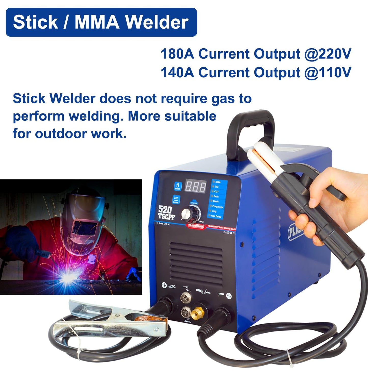 Plasma Cutter TIG Welder With PULSE Stick Welder Machine 520TSCPF Plasma Cutter Welder Combo 200A TIG/ARC Welding 50A Air Plasma Cutting Dual Voltage 110/220V 1/2" Clean Cut Upgrade Digital Panel