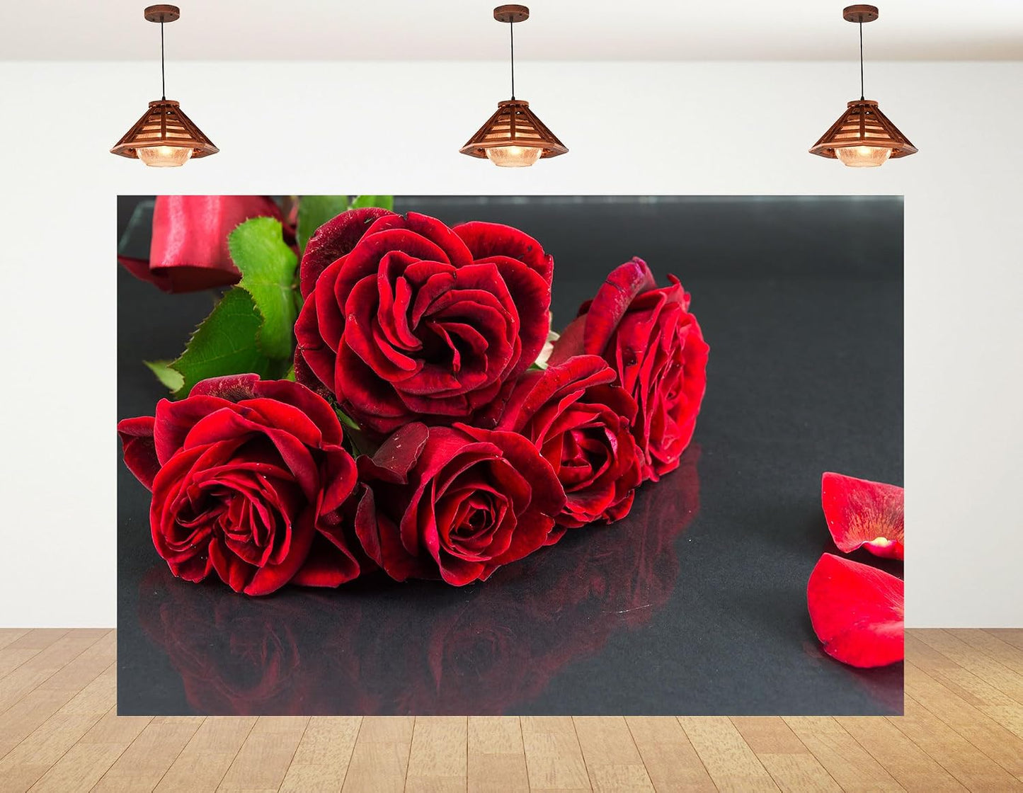 KeyWork 10x7ft Red Rose Bouquet Backdrop Fresh Bloom Petal Photography Background for Valentine's Day Gift Party