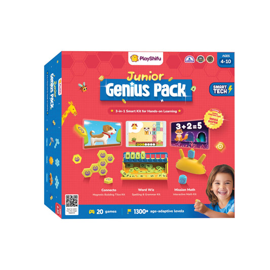 PlayShifu Junior Genius Pack | 3-in-1 STEM Learning Kit with Word Wiz, Mission Math & Connecto | Tech-Powered Educational Toys for Kids Ages 4–10 | Gift for Boys & Girls | Tablet Not Included
