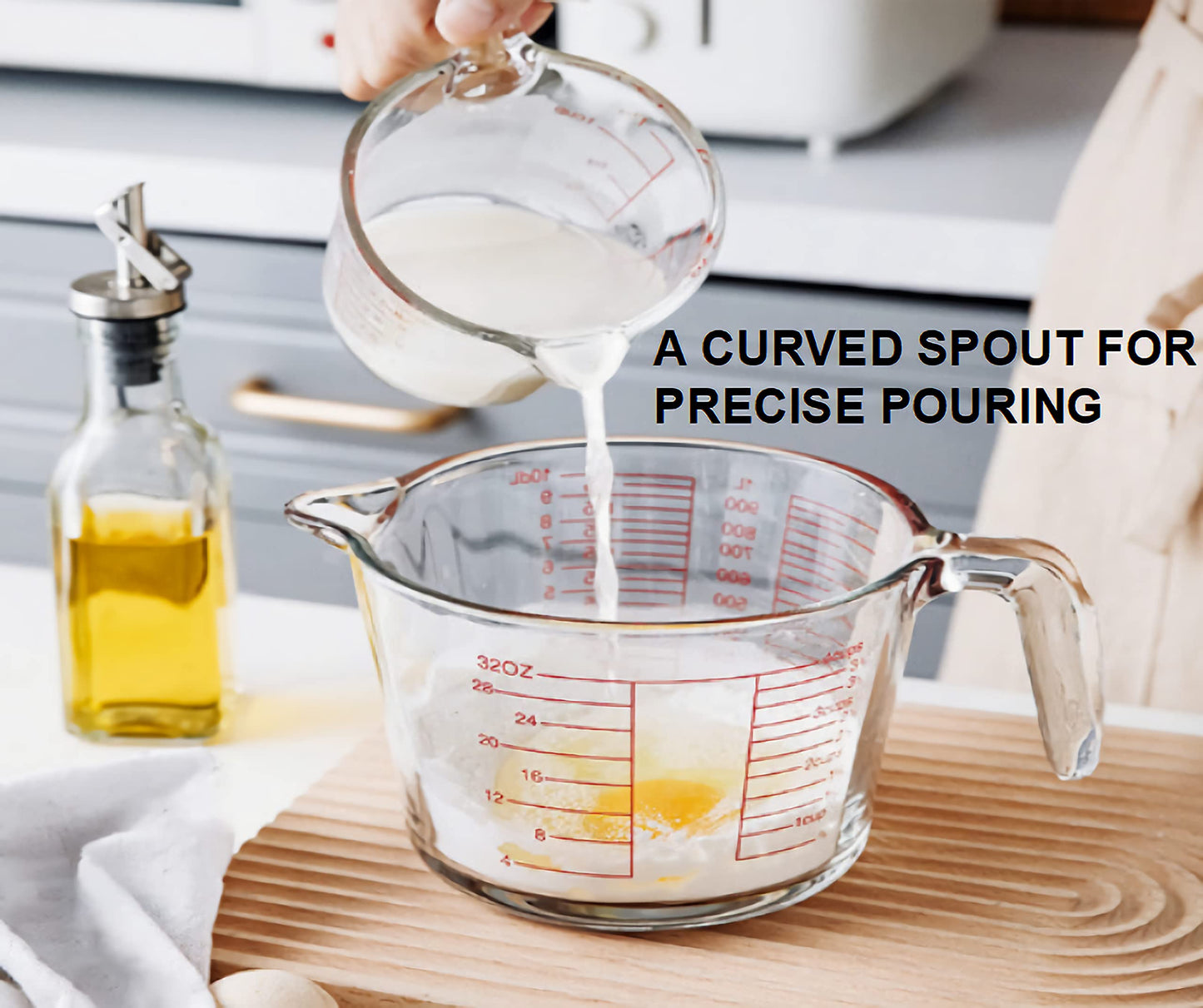 Glass Measuring Cups Set,BPA-Free Premium Heat Resistant Borosilicate Glass Measuring Cups with Handle, Precise Measurement Dl, Cups,OZ & Ml Scale, Easy-Pour Spout