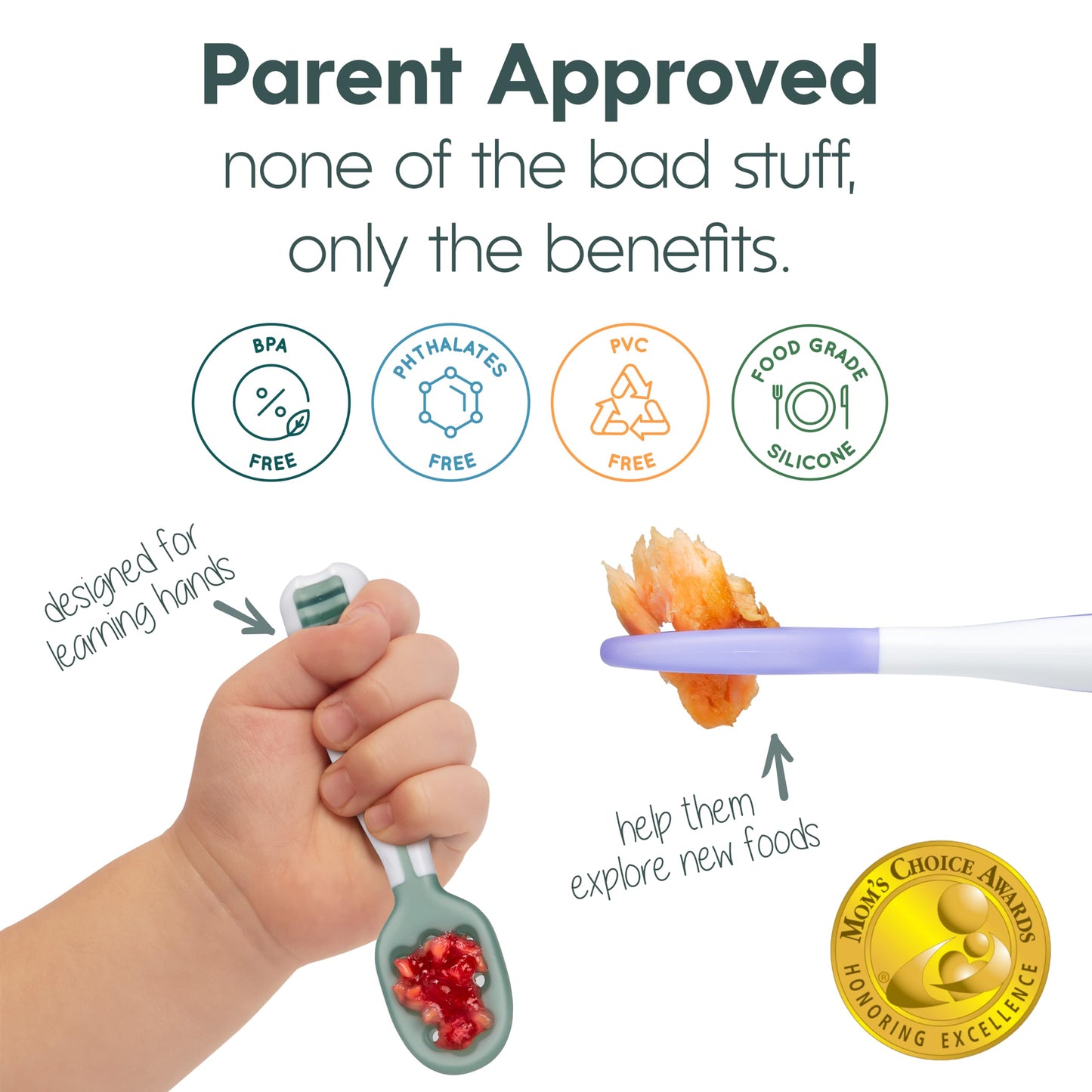 NumNum Baby Spoons Set, Silicone Pre-Spoon GOOtensils for Kids Aged 6+ Months - First Stage, Baby Led Weaning (BLW), Teething Spoon - Travel Case + 2 Spoons, Blue/Navy