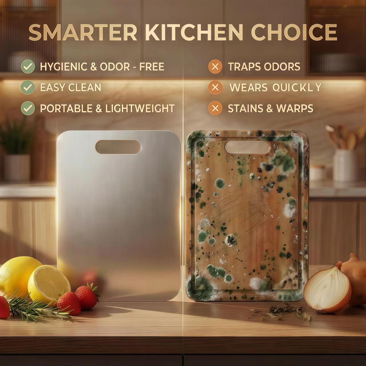 Stainless Steel Cutting Boards for Kitchen, 3 PCS Non Toxic Metal Chopping Board Set, Dishwasher Safe & Warp Proof (15.3"x11", 13.4"x9", 11.8"x7.9" Inch)