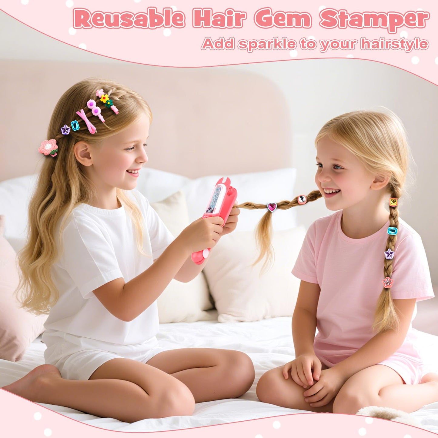 Dreamon 51 Pcs Hair Styling Tools - Hair Gem Stamper Kit and Automatic Hair Braider - Bling Hair Jewels for Girl with Reusable Shining Diamonds and Hair Chalk - Hair Salon Toys Christmas Birthday Gift