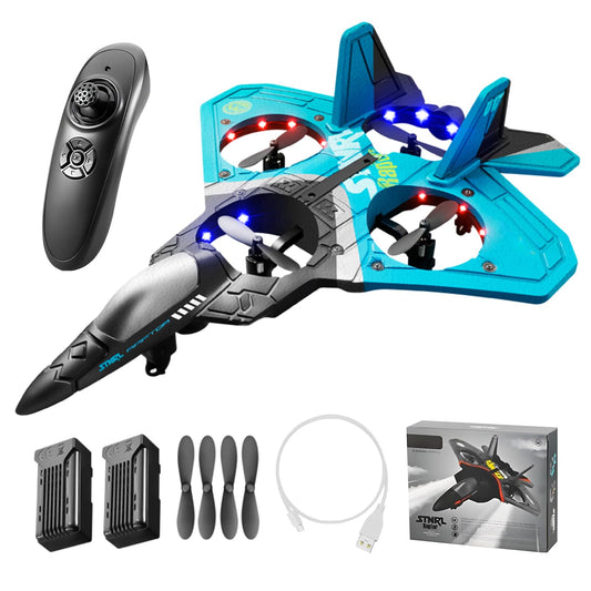 V17 Remote Control Airplane Foam RC Planes for Kids Adults 8-16, RC Fighter Jet Airplane with Light, 2 Batteries, 360° Flip Fighter Jet Toy, Stunt Roll, Gifts for Adult Boys (Blue with 2Batteries)