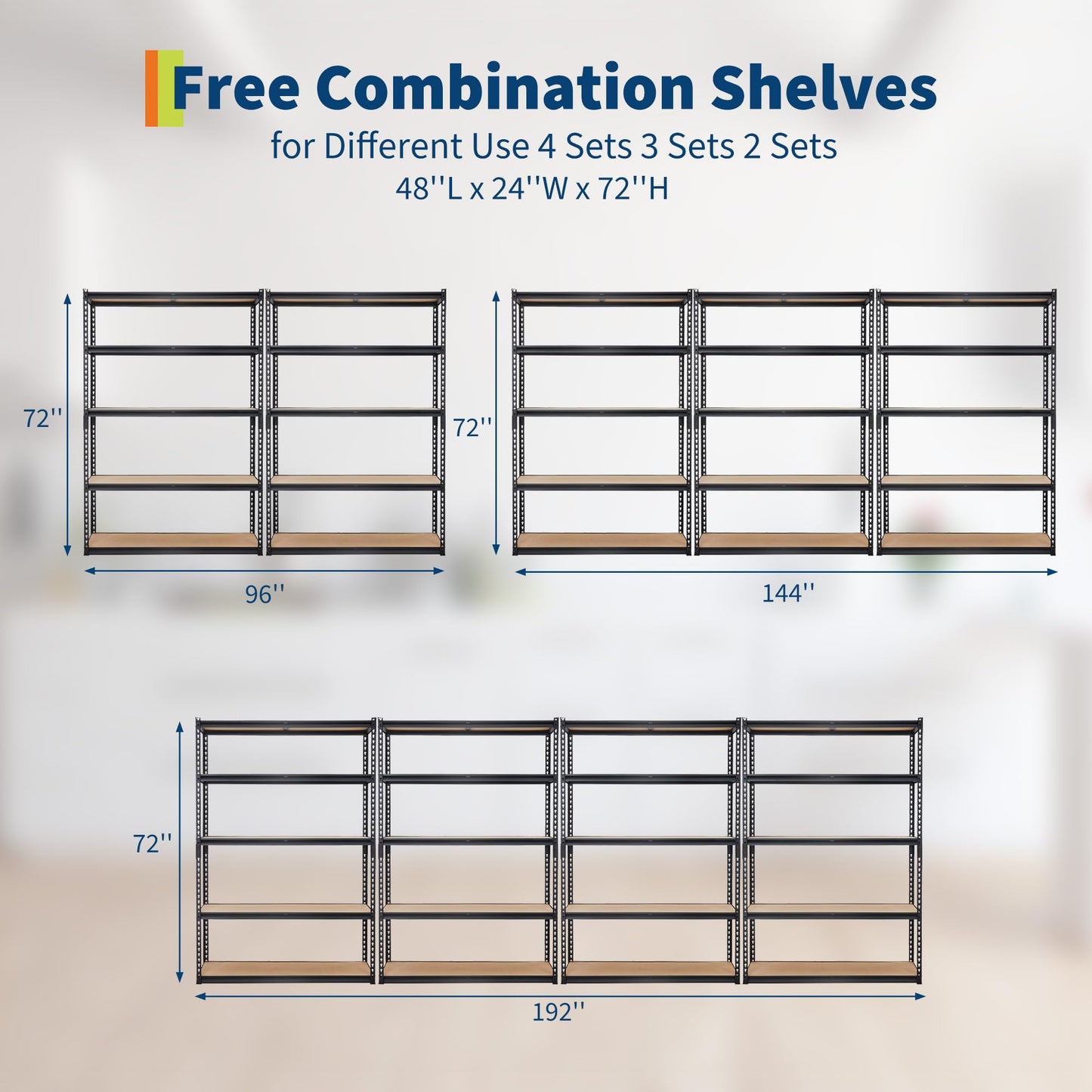 SierraSquad Storage Shelving Unit, 5-Tier Garage Storage Shelves, Metal Adjustable Storage Shelving for Kitchen Pantry Basement Bathroom Laundry, 2500 LBS, 48" L x 24" W x 72" H