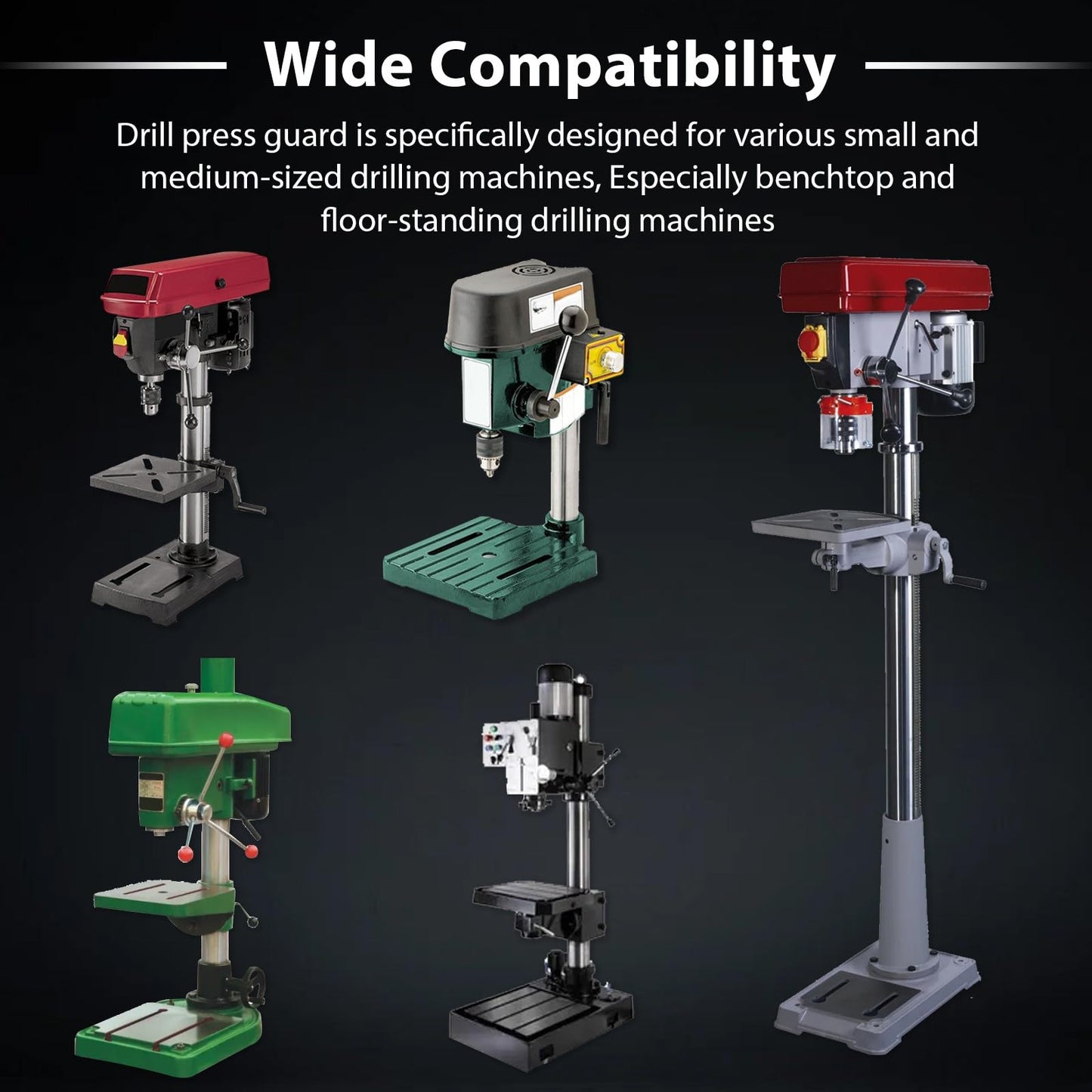 Drill Press Guard Fit Column Diameters of 2-4" Machines, Flip Drill Press Shield Safety Guard for BenchTop Floor Models Machines