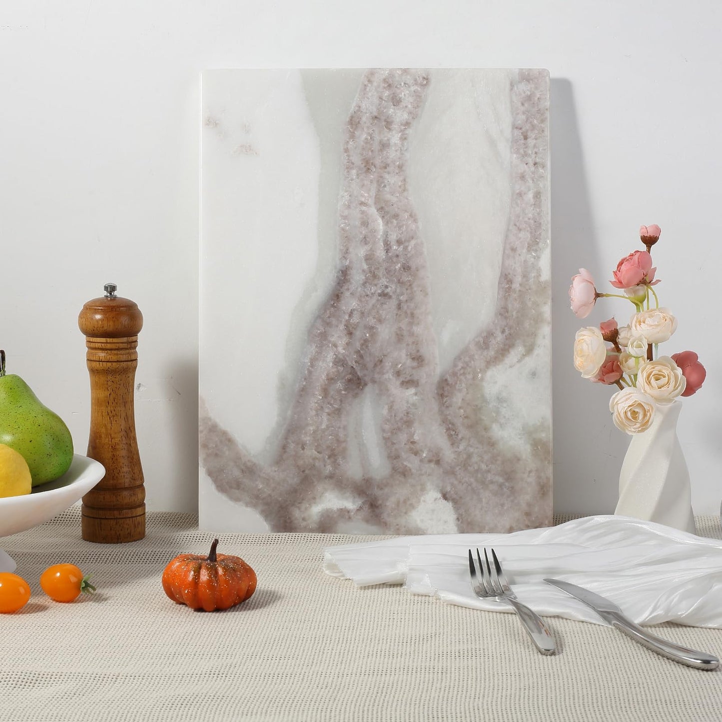 Koville Marble Cutting Board for Kitchen, 16x12 Inches Large Marble Slab Cheese Board, Rectangular Serving Board for Baking Charcuterie Pastry, Natural Stone Board for Countertop (Namib Picasso)