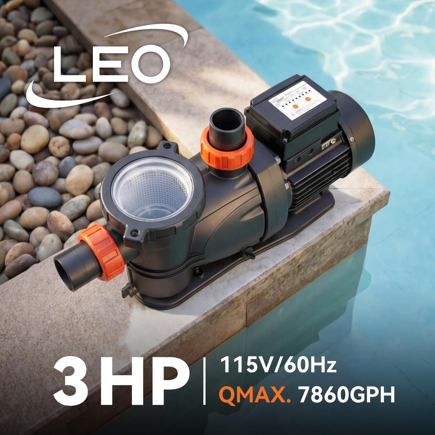LEO In/Above Ground Pool Pump High Flow Powerful Self Priming Pool Pump,Orange Red