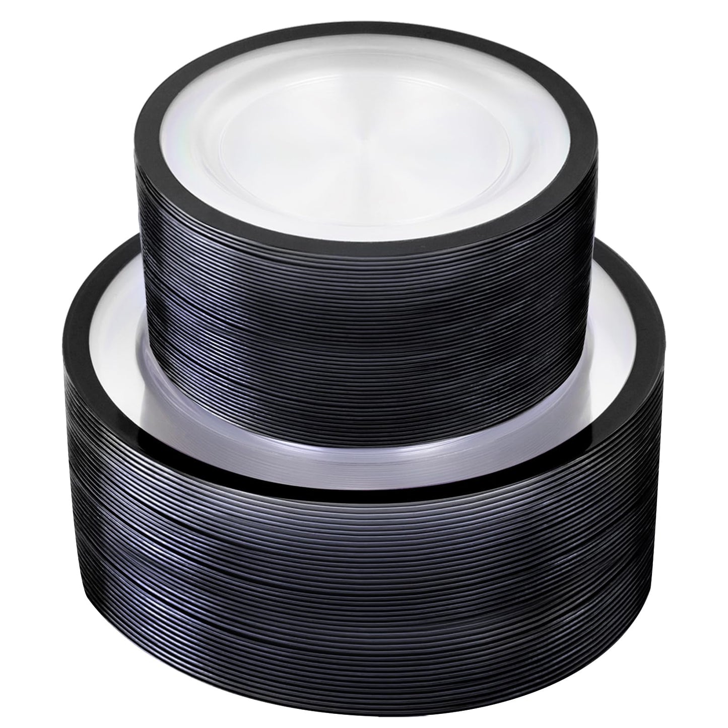 U-QE 120pcs Black Plates Disposable for Party - Clear and Black Plates Disposable Heavy Duty - Fancy Disposable Plates Include 60 10" Dinner and 60 7" Dessert Plate, Perfect for Party & Wedding