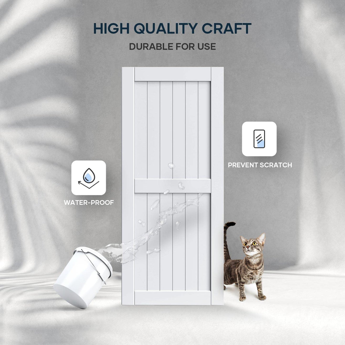 EaseLife 38 x 84 inch White Barn Door with 6.6FT Sliding Door Hardware Kit Included & Handle,Solid Wood Covered with Waterproof PVC Surface,DIY Assemblely,Easy Install,H-Frame,Fit 34-36in Wide Opening