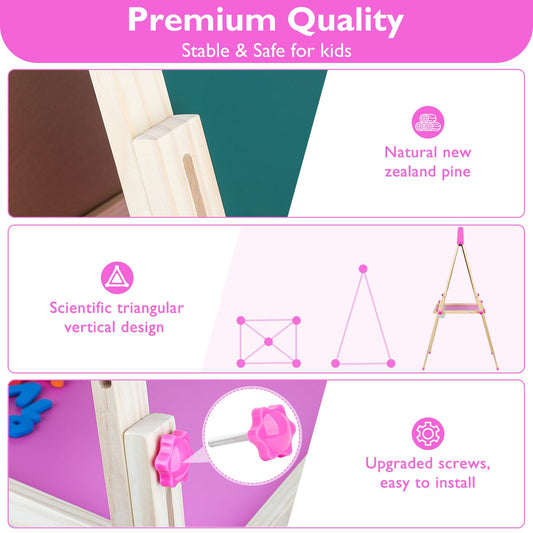 Doselie Easel for Kids,Adjustable Wooden Kids Art Easel with Paper Roll,Double-Sided Magnetic Toddler Easels,Dry Erase Whiteboard and Chalk Board,Toys for 3 4 5 6 7 8 9 10 Year Old Girl Boy Gift