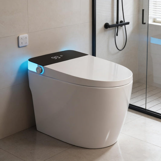 Smart Toilet with Heated Seat, Foot Sensor Auto Flush, One Piece Toilet for Bathroom, Electric Tankless Toilets with Night Light, LED Display, Dual Flush Remote - Pre-Wetting