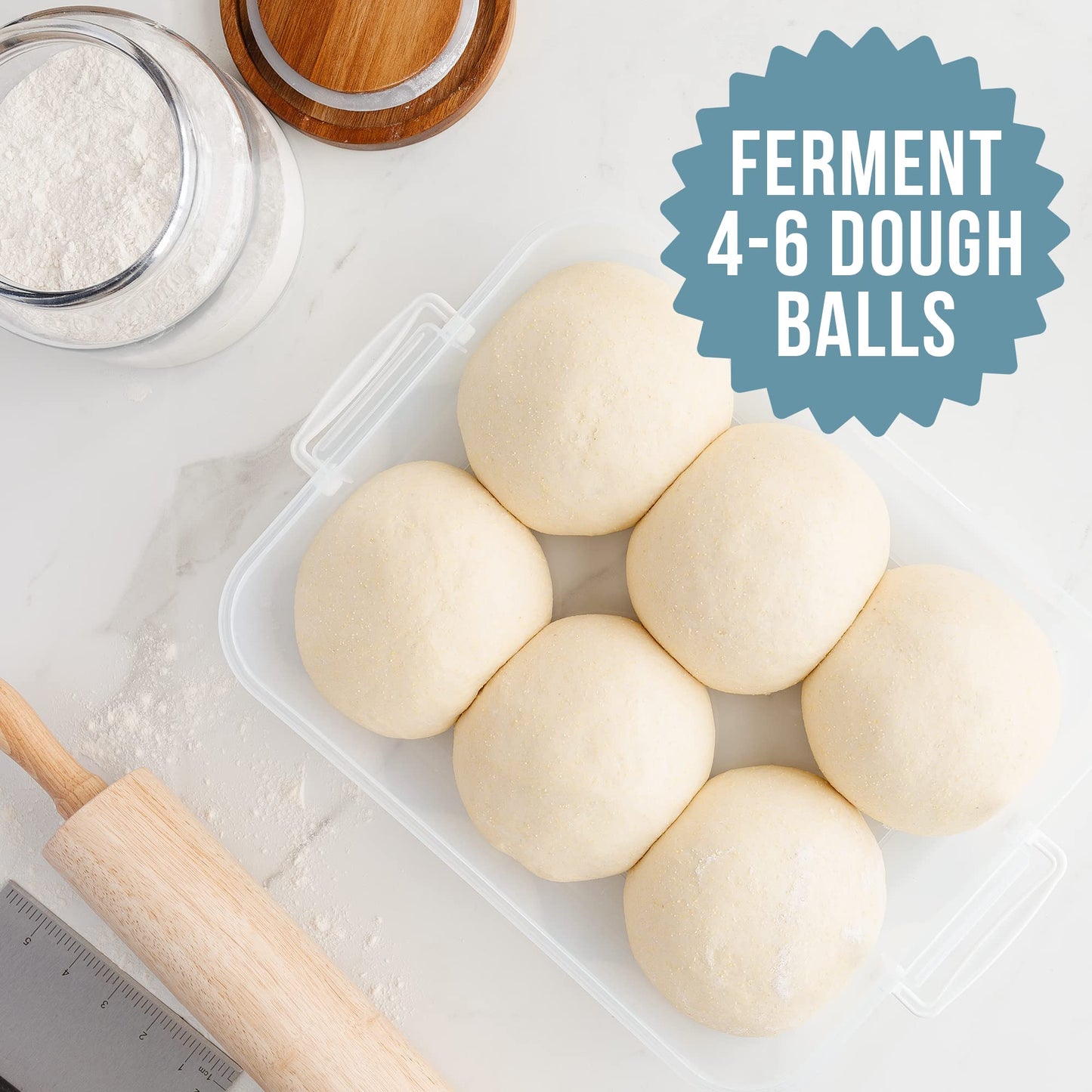 Chef Pomodoro Pizza Dough Proofing Box, 14 x 11-Inch, Preparation Container with Lid, Fits 4-6 Proofing Balls, Household Pizza and Bread Dough Tray With Convenient Carry Handle (Blue)