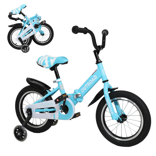 Max4out Folding Kids Bike for 3-9 Years Old Boys and Girls 14/16/18 Inch Foldable Kids' Toddler Bicycles with Flash Lighting Training Wheels and Dual Handbrakes, Baby Bike-14 Blue