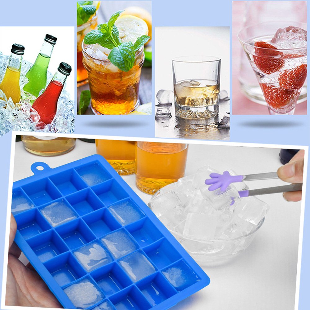 Ice Cube Tray, Silicone Square Ice Trays Easy Release Stackable Ice Cube Mold with Removable Lid, 24 Cavity (2 Pack,Blue)