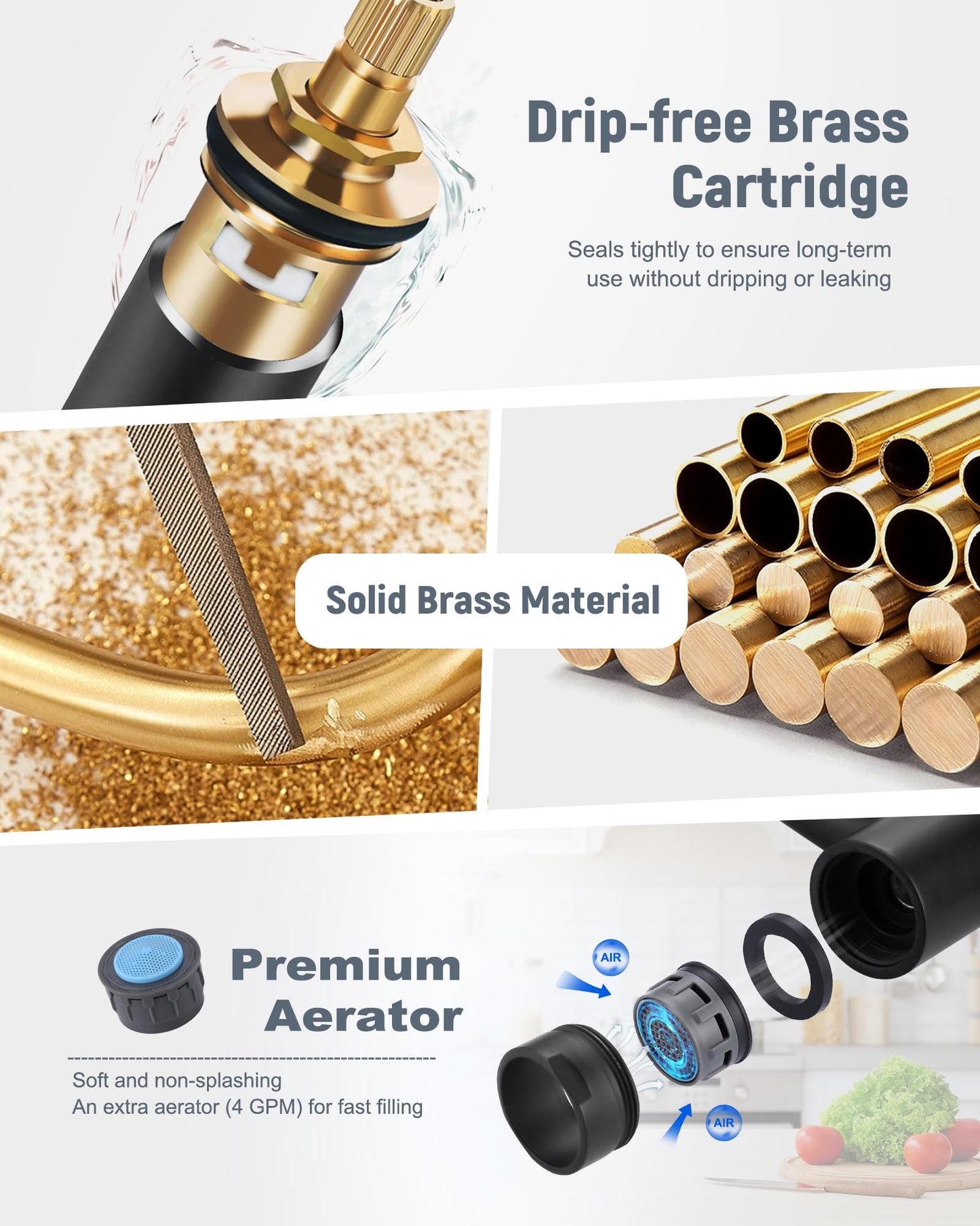 Deck Mount Pot Filler Faucet, ARCORA Solid Brass Pot Filler Matte Black Kitchen Folding Faucet with Stretchable Double Joint Swing Arm