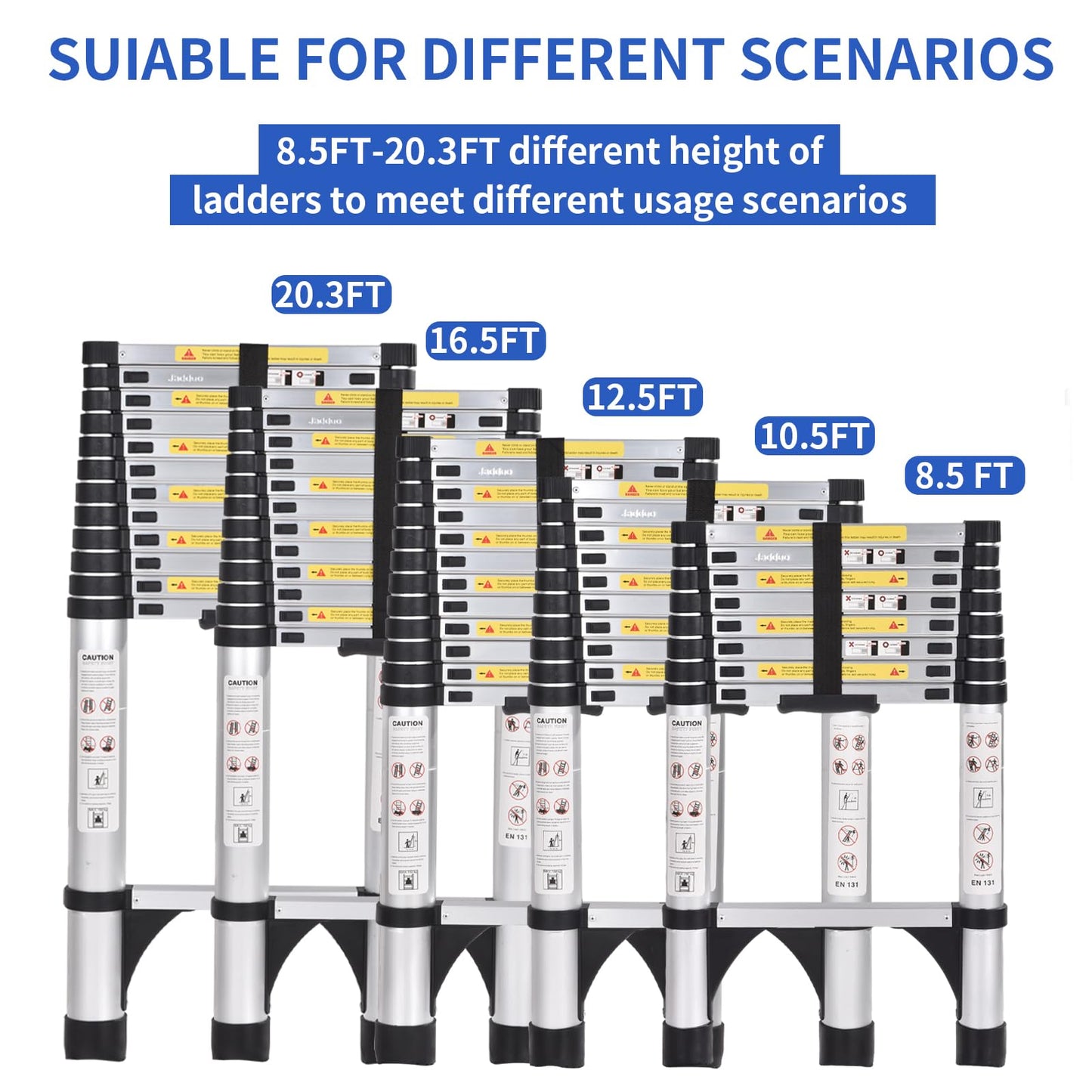 JADDUO Telescoping Ladder 10.5 FT, 330LBS Heavy Duty, Silver