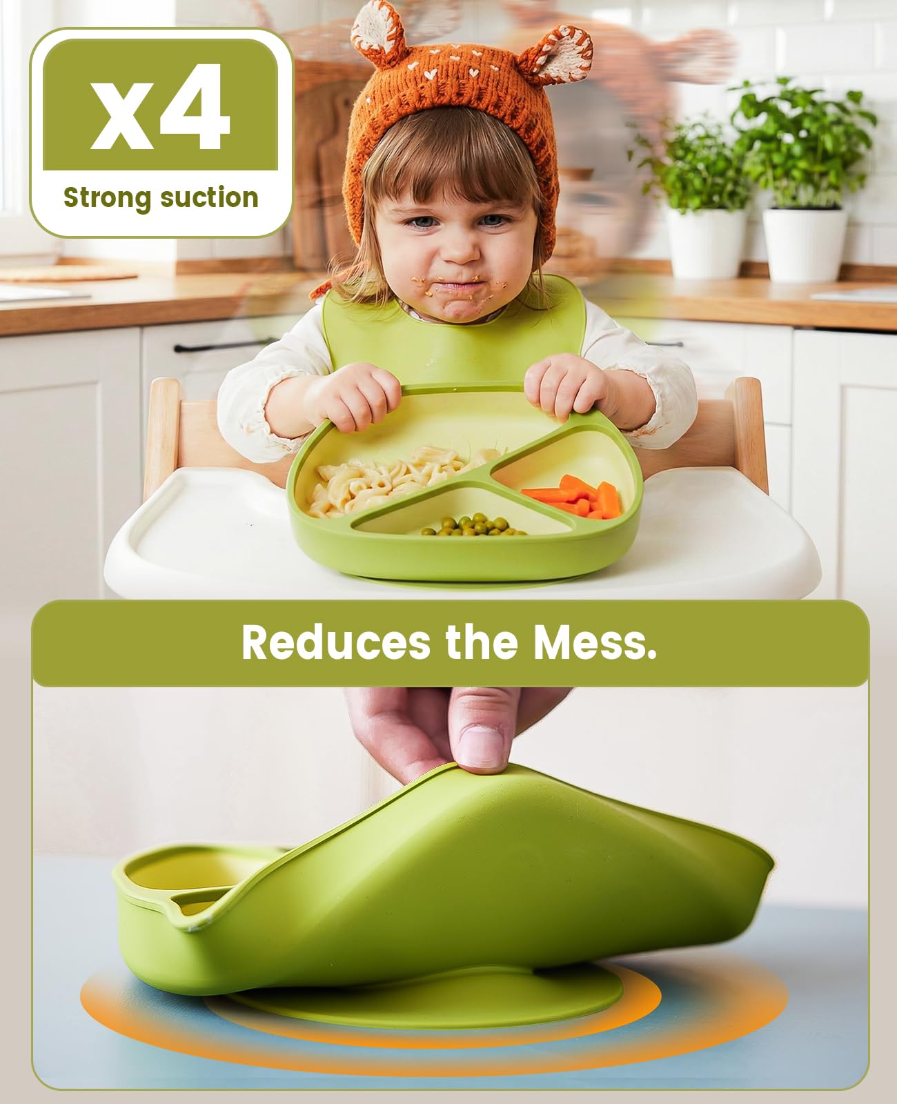 EMOJOY Silicone Baby Feeding Set, Toddler Plates Set 8 PCS – Suction Plate, Spoons, Forks, Bibs and Sippy Cups, Baby Led Weaning Essential, BPA-Free Baby Dishes & Utensils, Dishwasher Safe