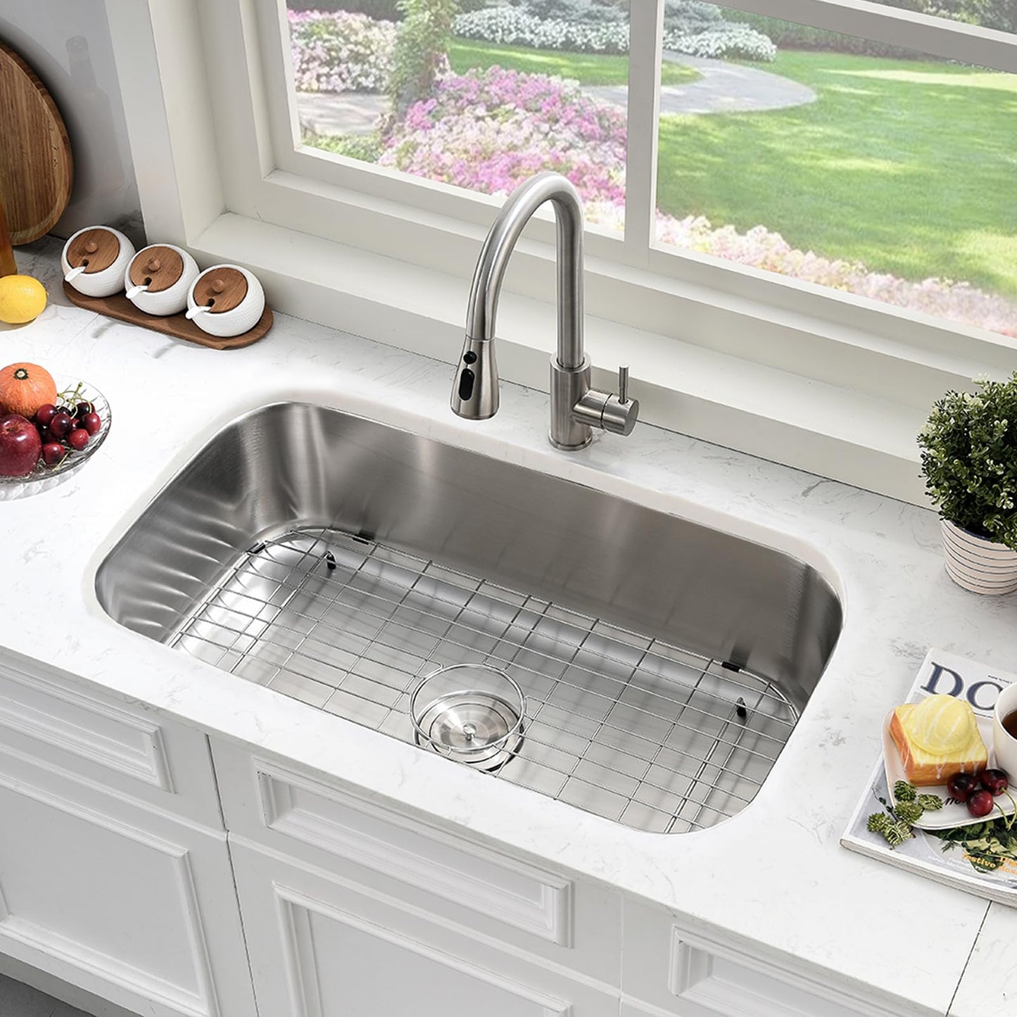 31 Inch Undermount Kitchen Sink Stainless Steel-Bokaiya 31x18 Stainless Steel Kitchen Sink Single Bowl 16 Gauge Large Corner Under Mount Sinks with Dish Grid