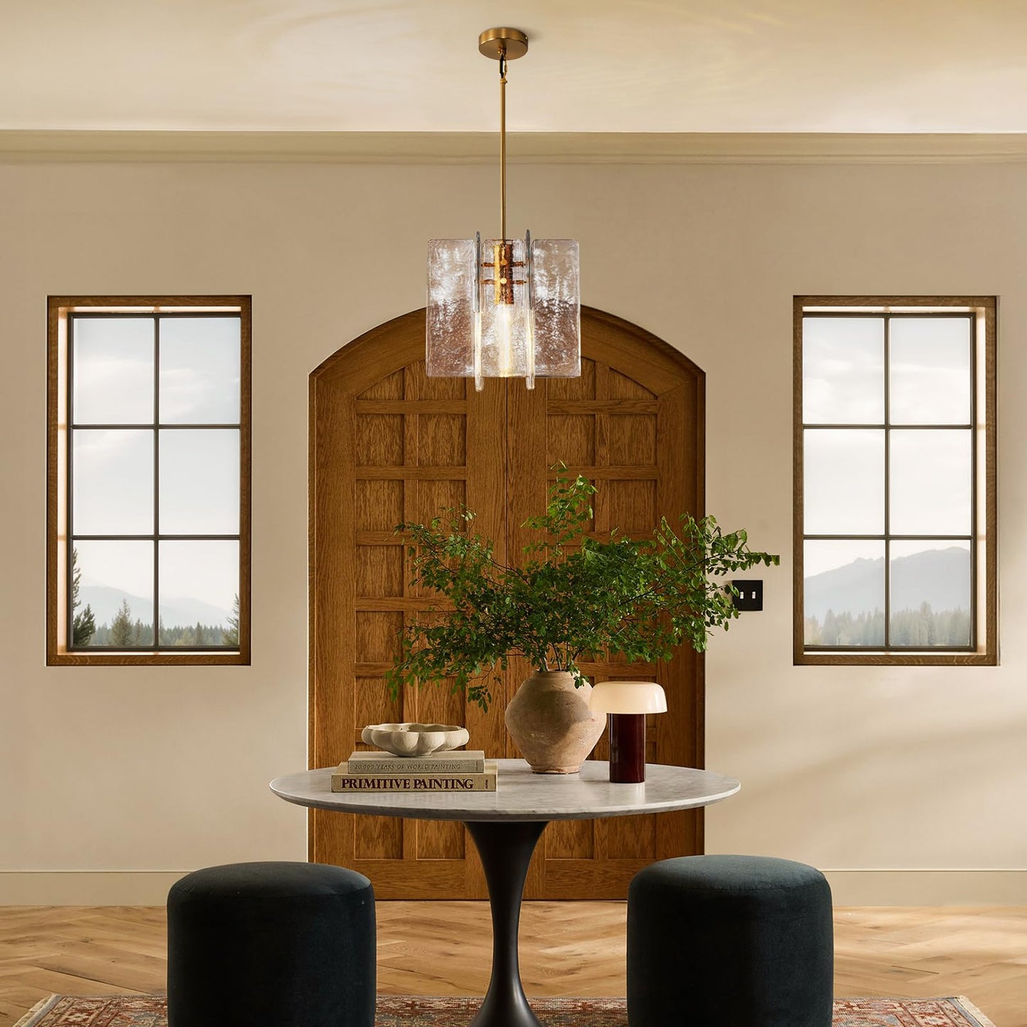 SYBDZSWJ Modern Large 12 in Brass Water Ripple Glass Kitchen Island Pendant Light Fixtures, Glass Island Pendant Lights, for Bedroom, Foyer, Entryway, and Dining Room, Bulbs Included