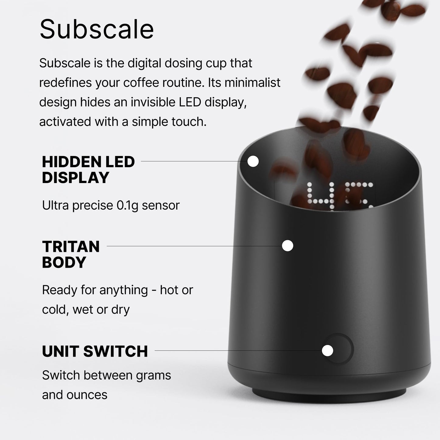 Subminimal Subscale Digital Dosing Cup with LED Display – Sleek & Precise Scale - Dosing & Brewing Accessories, Measures Coffee Grounds for Espresso - Black