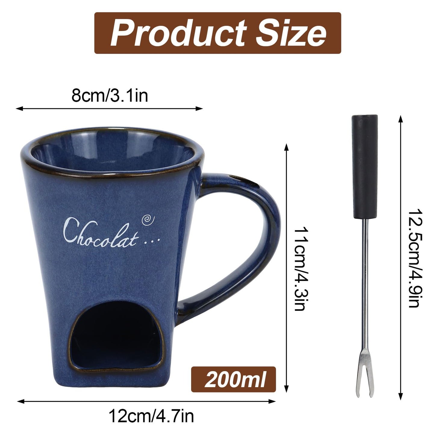 Chocolate Fondue Mug with Fork Sweet Ceramic Personal Chocolate Melting Cup Chocolate Fondue Mug Ideal Gifts for Birthday Date Night Birthday Wedding Gifts (Kiln Transformation)