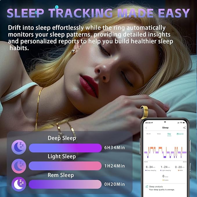 Fitness Tracker Ring for Men Women ??Smart Health Ring with Heart Rate, SpO2, Blood Pressure, Sleep Monitoring, Steps, Calories, 5ATM Waterproof, No Subscription Fee for iOS and Android (Gold 10)