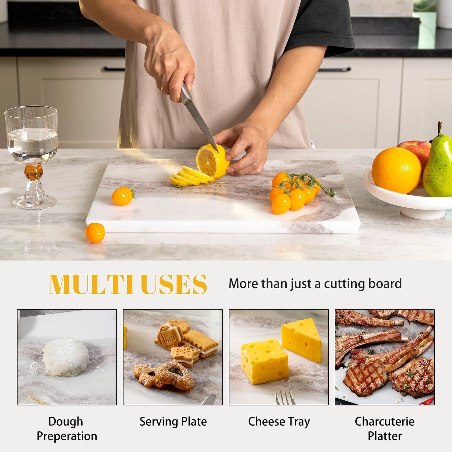 Koville Marble Cutting Board for Kitchen, 16x12 Inches Large Marble Slab Cheese Board, Rectangular Serving Board for Baking Charcuterie Pastry, Natural Stone Board for Countertop (Namib Picasso)