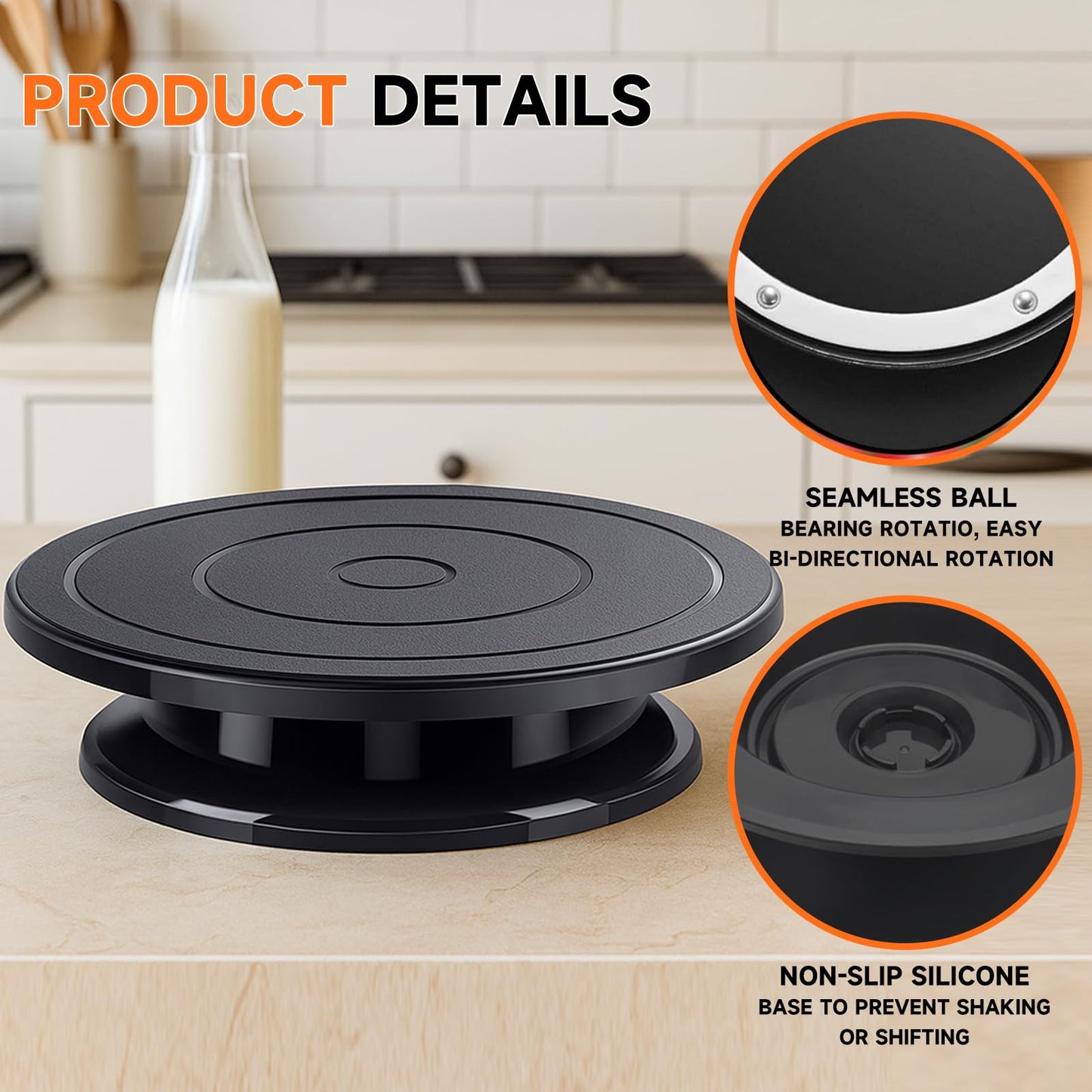 11 Inch Rotate Turntable, Revolving Cake Turntable, Cake Spinner Stand for Decorating, Display,Bakin (Black)