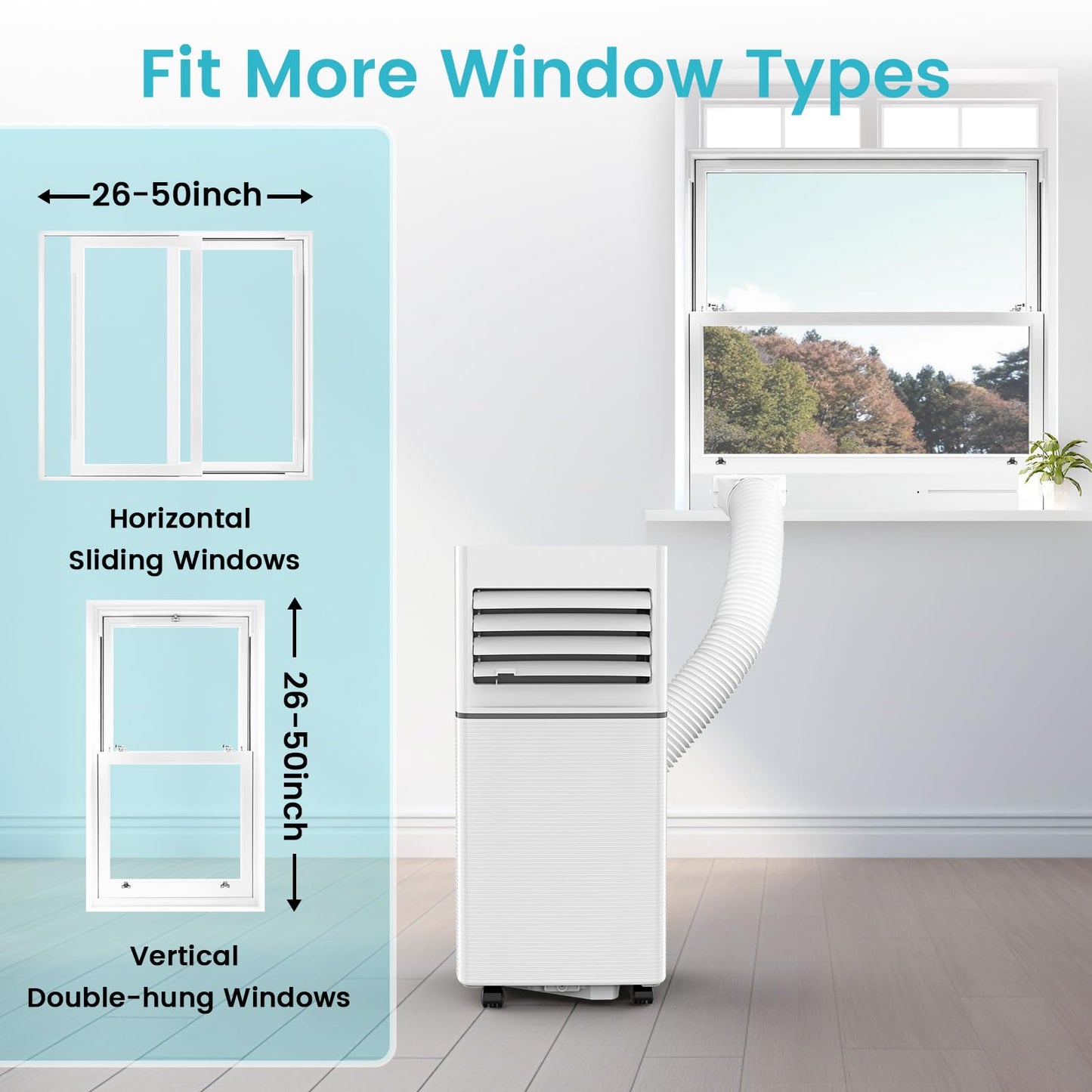 Electactic Portable Air Conditioner 8,000 BTU, 3-in-1 AC Cooler Dehumidifier Fan with LED Display, Remote Control, Quiet, Sleep Mode, 360° Casters, Window Kit for Room Office Apartment Garage