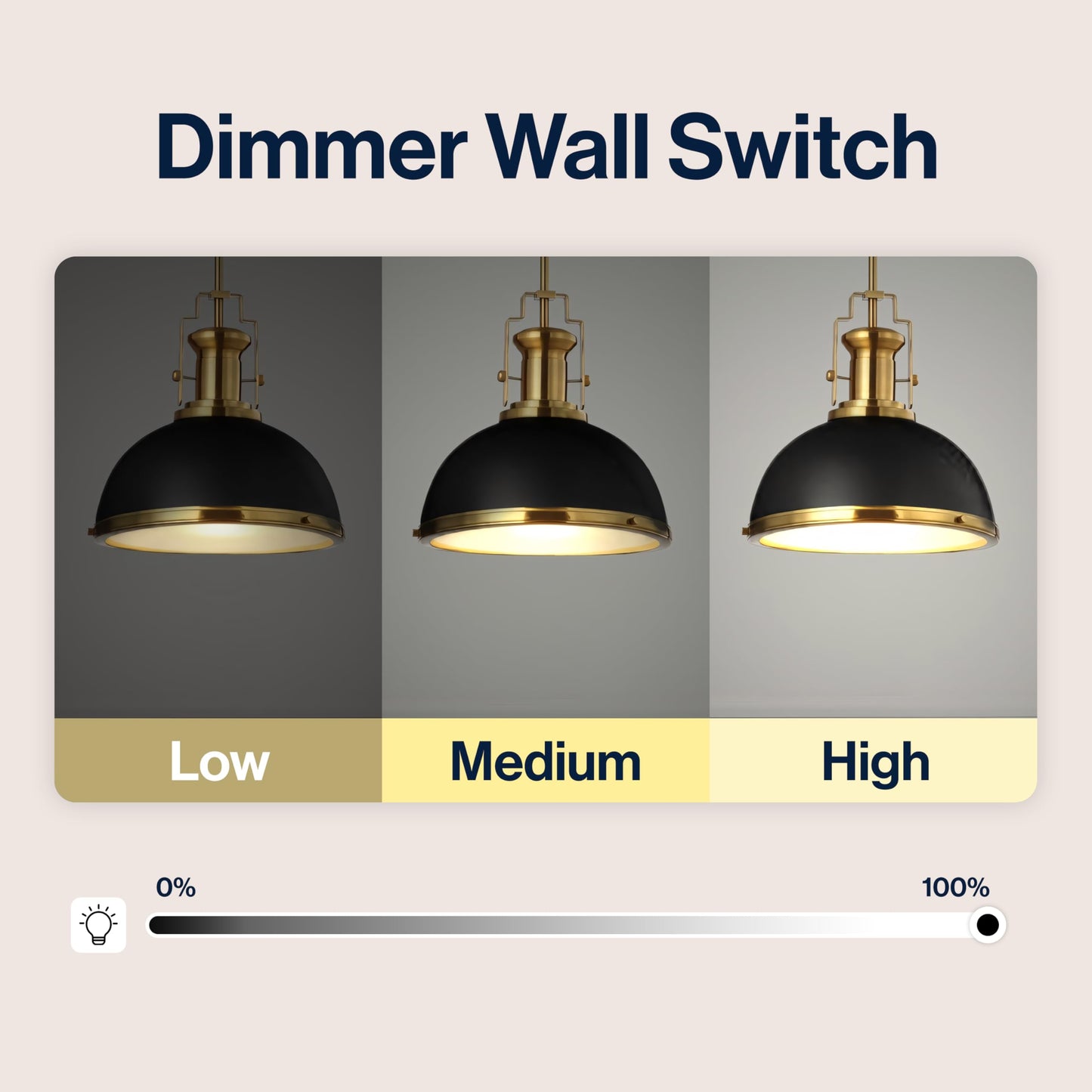 JONATHAN Y 13" Black/Brass Gold Modern Industrial Iron LED Dome Pendant Light, Adjustable Hanging Fixture for Kitchen Island or Entryway, Black Metal Shade, LED Bulb Included (JYL9536A)
