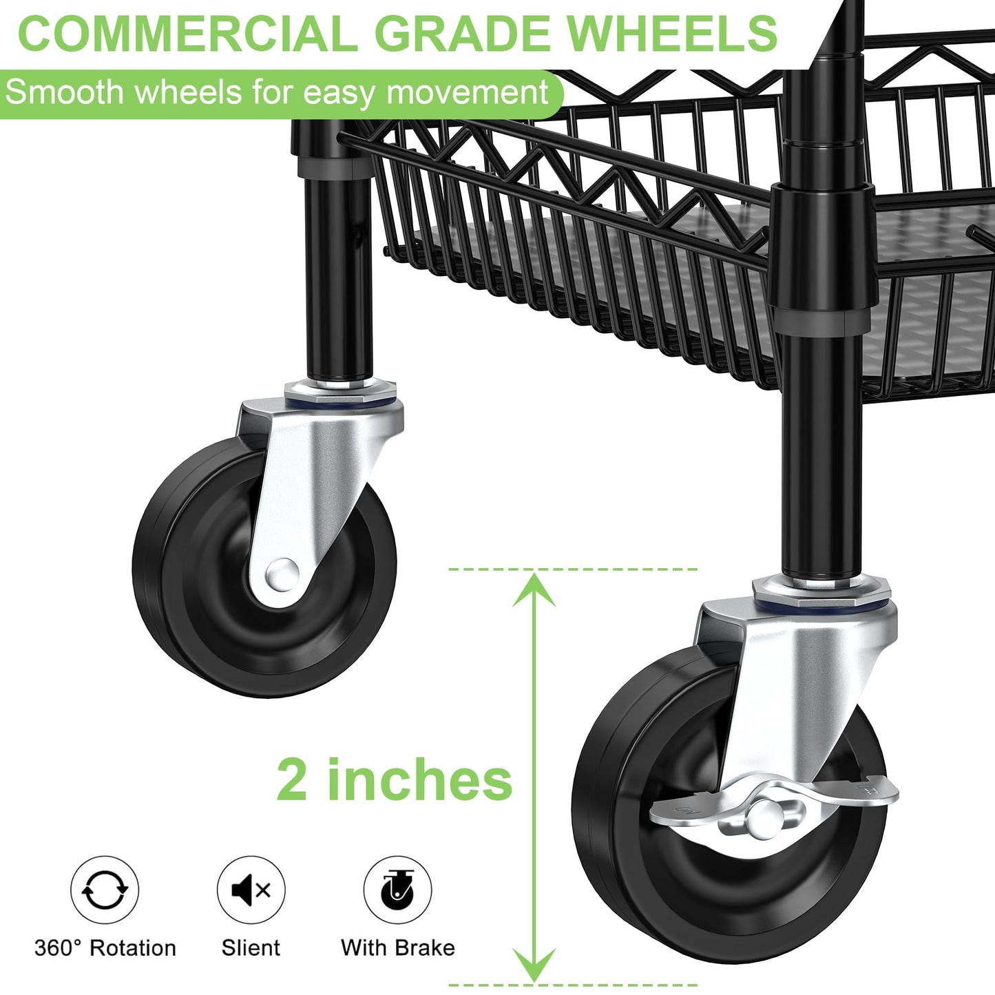 Rolling Utility Metal Carts with Wheels 3 Tier Heavy Duty Storage Cart 750Lbs Capacity Adjustable Kitchen Organizer Cart with Handle & Shelf Liner Commercial Grade Trolley for Indoor & Outdoor Use