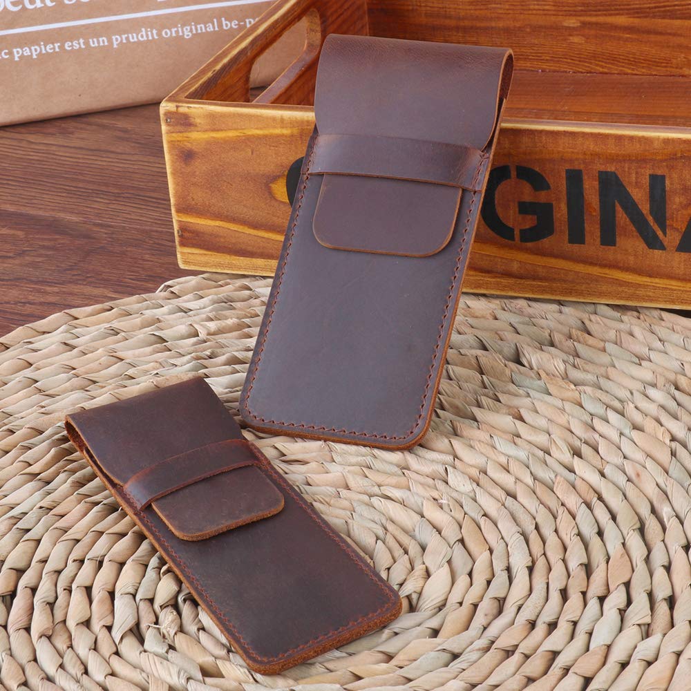 Daimay Leather Pen Case Holder Handmade Fountain Multi Pens Pouch Crazy Horse Leather Pen Protective Sleeve Cover Large – Brown