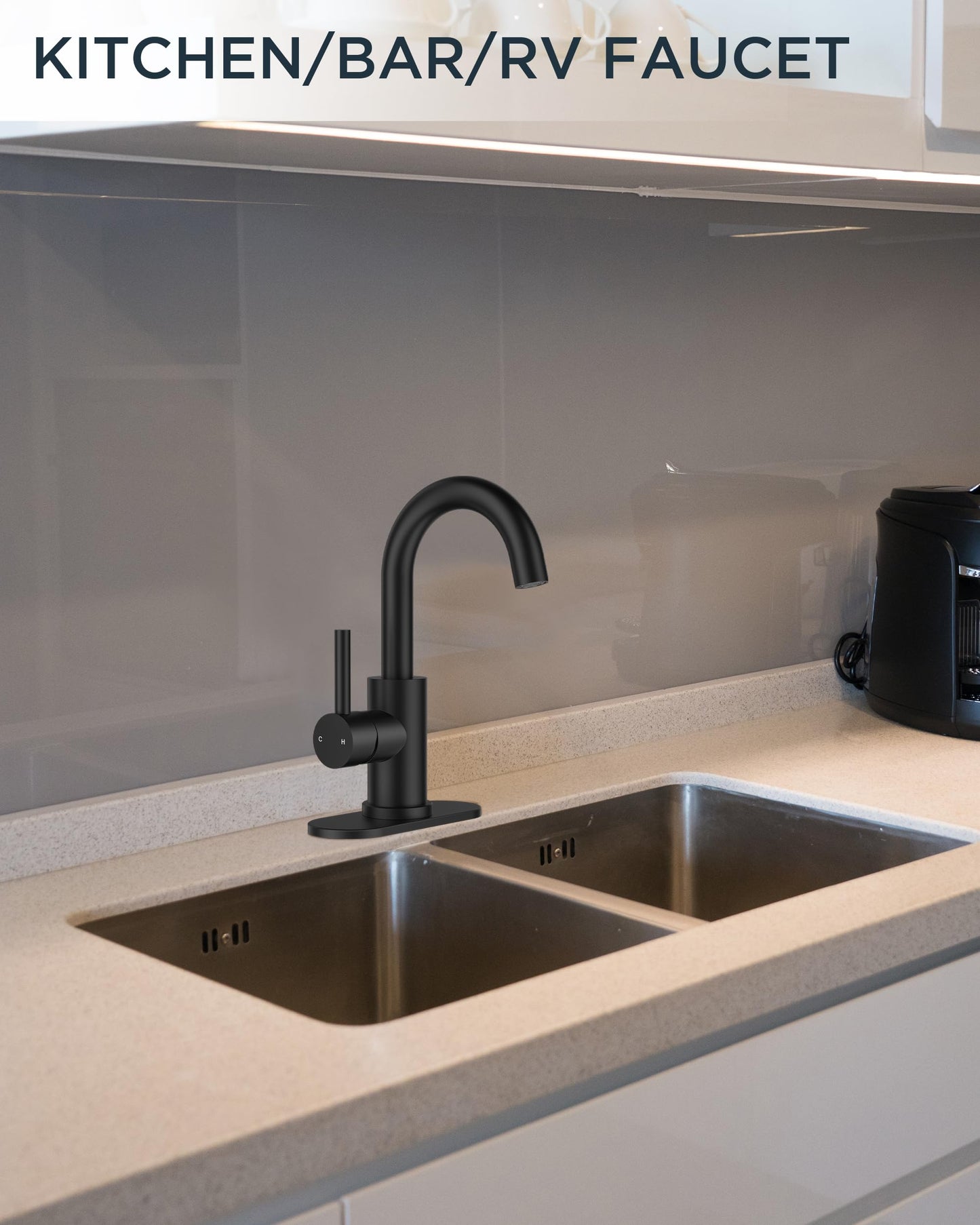 FORIOUS Black Bathroom Faucet 1 or 3 Hole Sink Single Handle, 360° Swivel Gooseneck Spout, Matte Finsh, Leak-Free, with cUPC Supply Line and Pop Up Drain, Suitable for Bar Kitchen RV Vanity