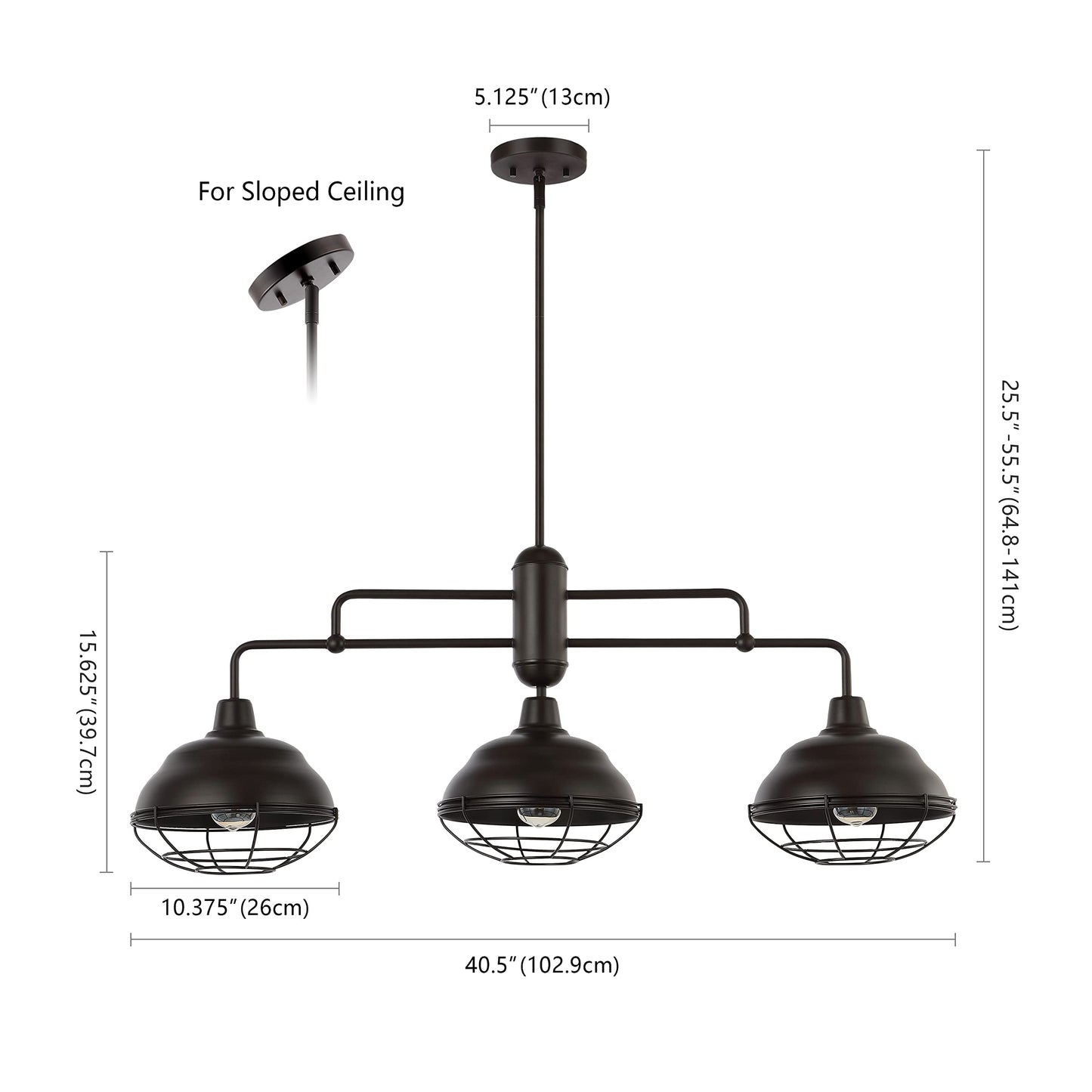 JONATHAN Y 40.5" Oil Rubbed Bronze 3-Light Industrial Farmhouse LED Pendant Light Fixture for Kitchen Island, Dining Room, Adjustable Hanging Ceiling Lamp, Iron Cage Metal Shade (JYL1119A)