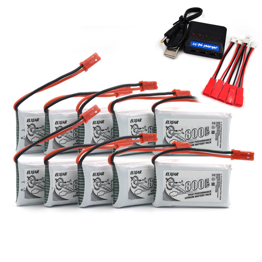 Coonyard (10-Pack) 3.7V 800mAh Lithium Battery with 5-in-1 Charger for SYMA X5C X5C-1 X5 X5SC X5SW H5C V931 S5C S5W SS40 FQ36 T32 T5W H42 CW4 Remote Control Drone