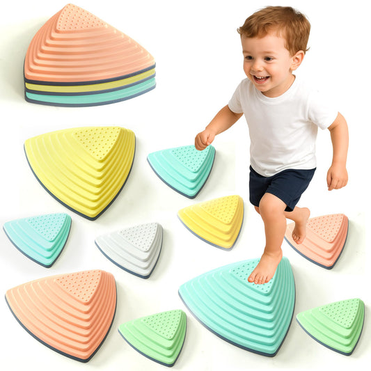 Almast Kids Balance Stepping Stones for Kids – Pack of 5 | Vintage Color Indoor Obstacle Set | Non-Slip Climbing & Jumping Activity Toy for Ages 3+ (Boho Colors - Tri-Balance Stones)