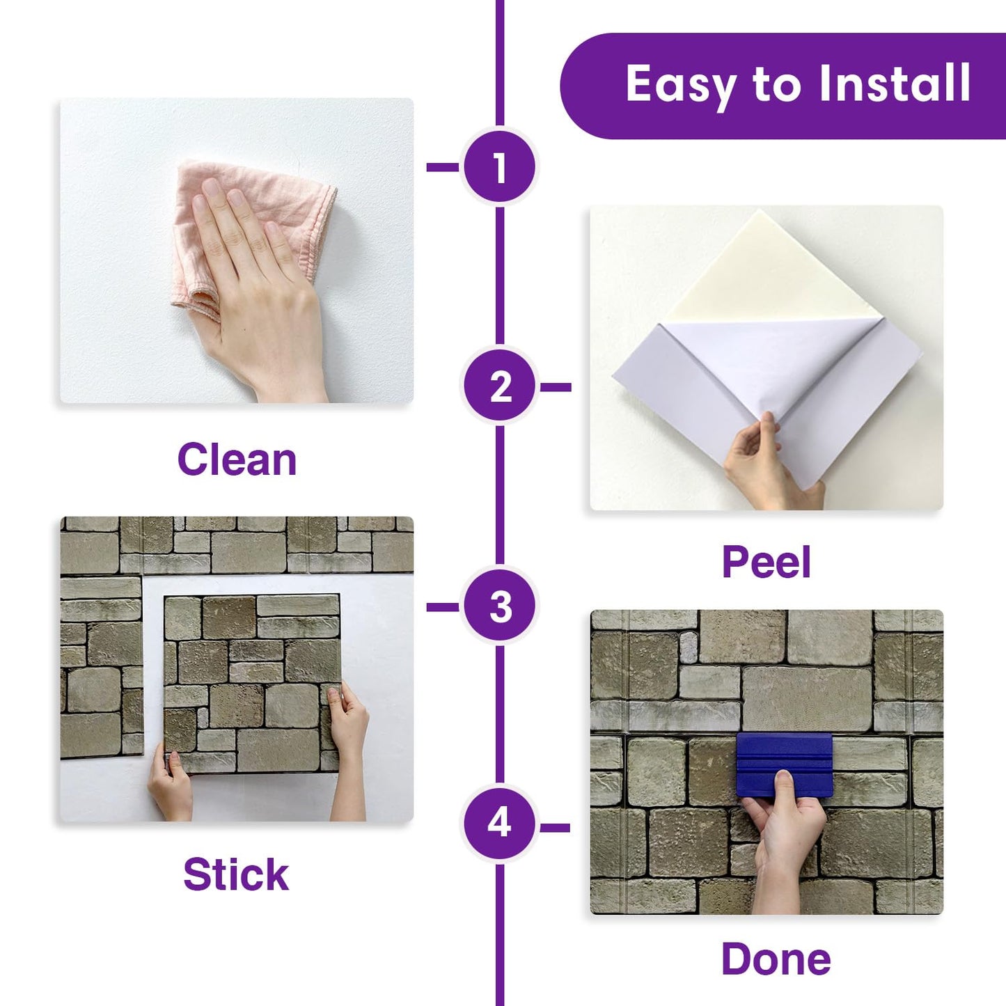 SMOOSTIKC 3D Faux Stone Wall Panels Peel and Stick, 10 Pcs 11.8" x 11.8", Stone-Look Textured Wall Sticker, Ultra-Light Thin PVC Fake Stone Wall Covering Tiles for Quick DIY, Brown