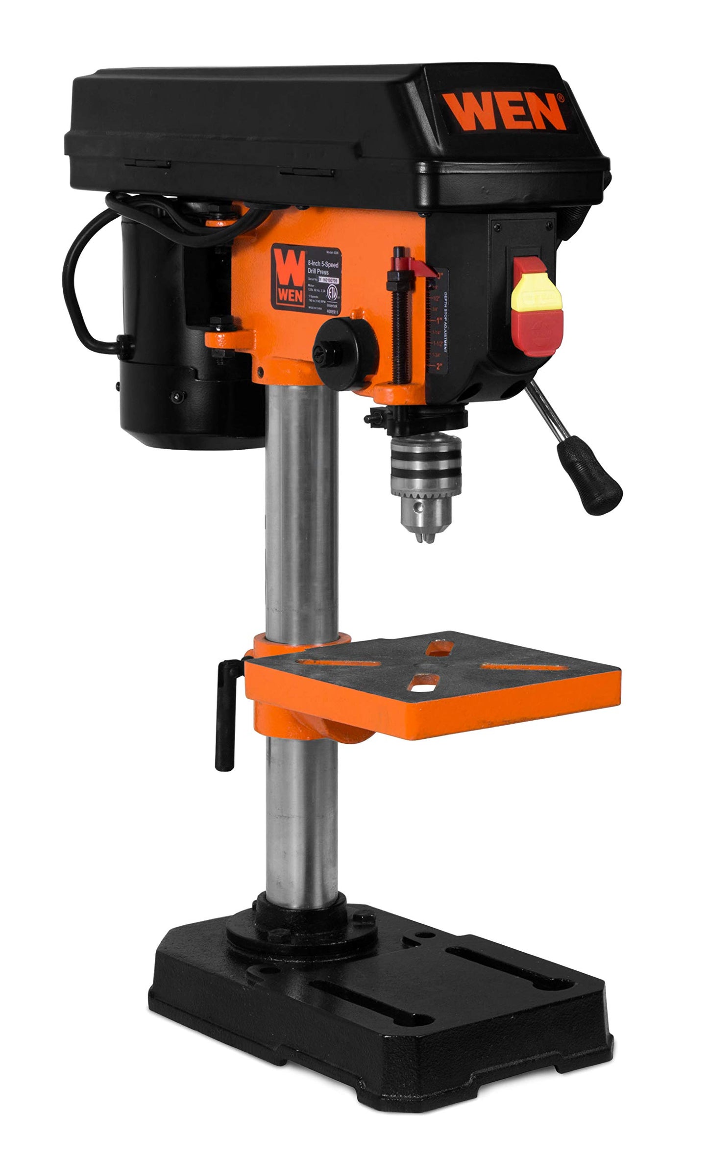 WEN 4208T 2.3-Amp 8-Inch 5-Speed Cast Iron Benchtop Drill Press,Black/Orange & DS164 20-Piece Sanding Drum Kit for Drill Presses and Power Drills