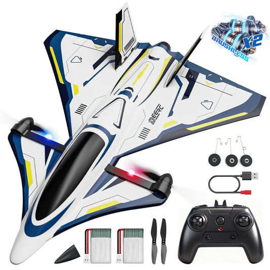 DEERC 4CH Brushless RC Plane,Sci-Fi Remote Control Jet Hobby Airplane with LED Lights RTF Aerobatic Aircraft Toys,2.4GHz 6-axis Gyro Stabilizer EPP Glider Aircraft Plane for Adults Beginners Advanced