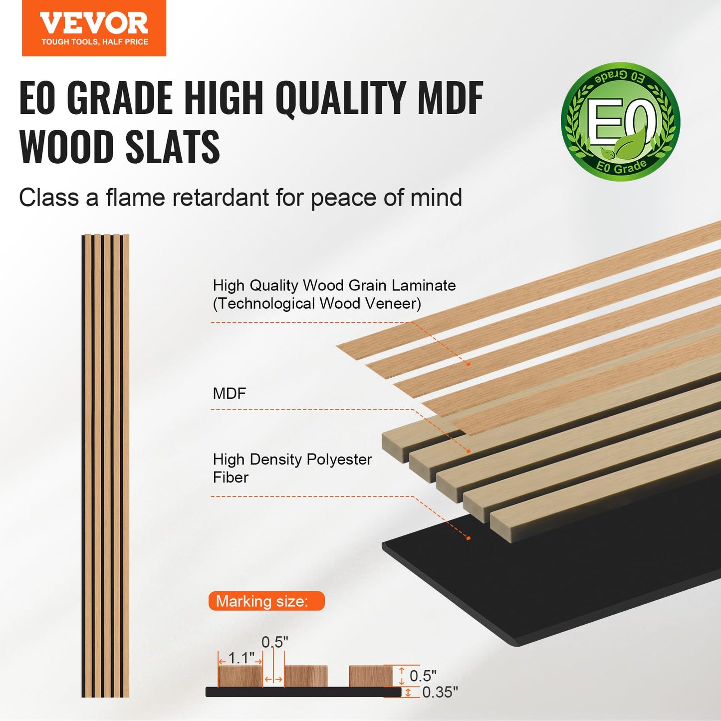 VEVOR Wood Slat Acoustic Panels, 7.9 x 94.5 inch, MDF Accent Wooden Wall Panels for Modern Interior Wall Decor, Faux Wood Wall Board Panels for Noise Reduction, Light Oak