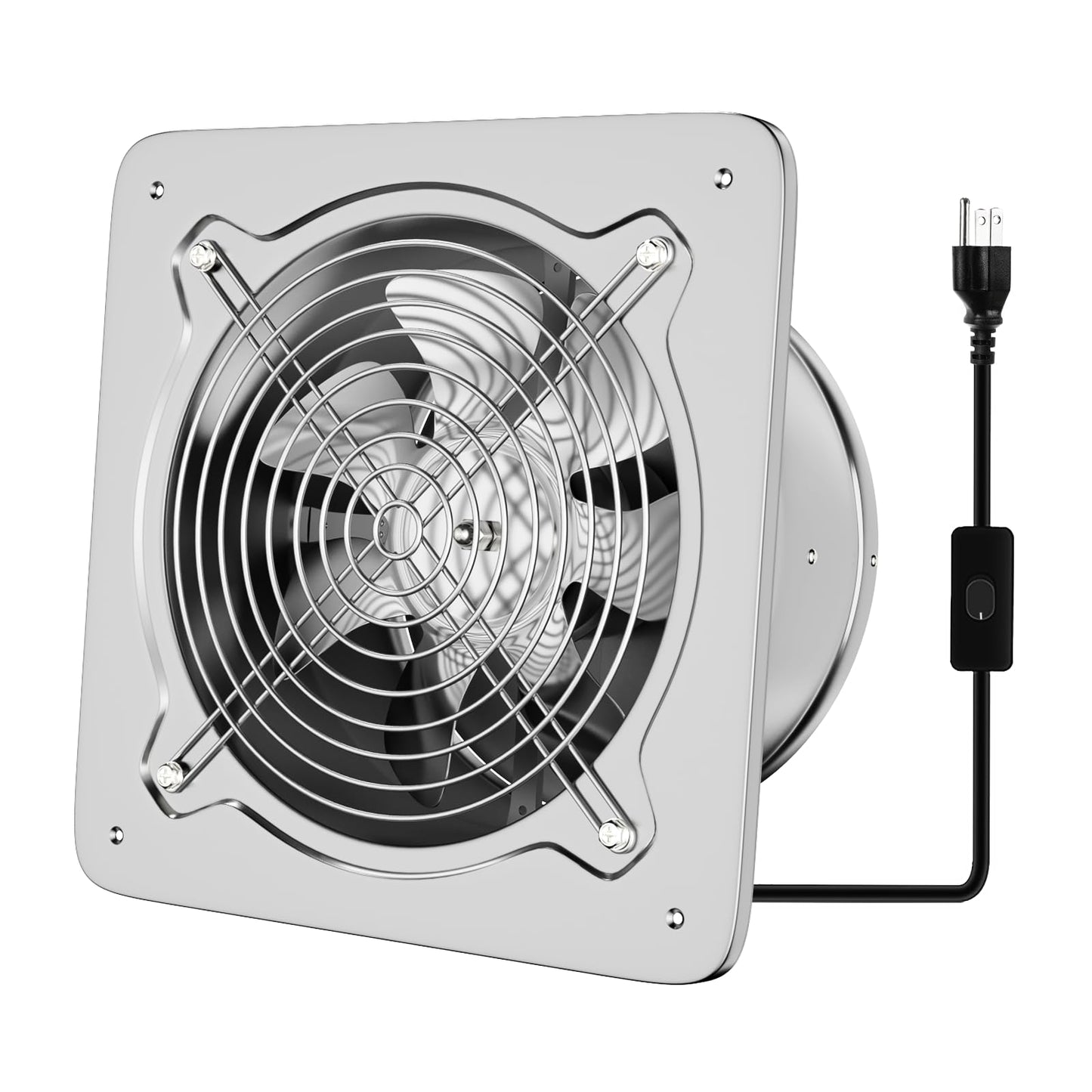 FanGoFast 8 inch Exhaust Fan, Kitchen Exhaust Fan for Wall, Potable Window Exhaust Fans, 576CFM Wall mounted Bathroom Fan with Check Valve for Kitchen, Workshop, Basement (Silver)
