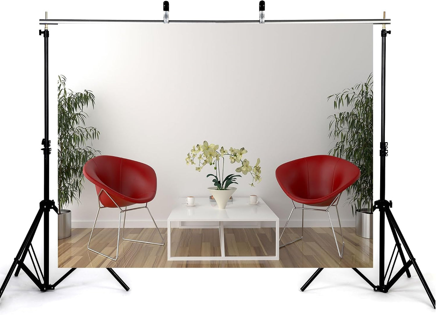 KeyWork 6x4ft Modern Red Accent Chairs Backdrop Contemporary Interior Photography Background for Minimalist Party